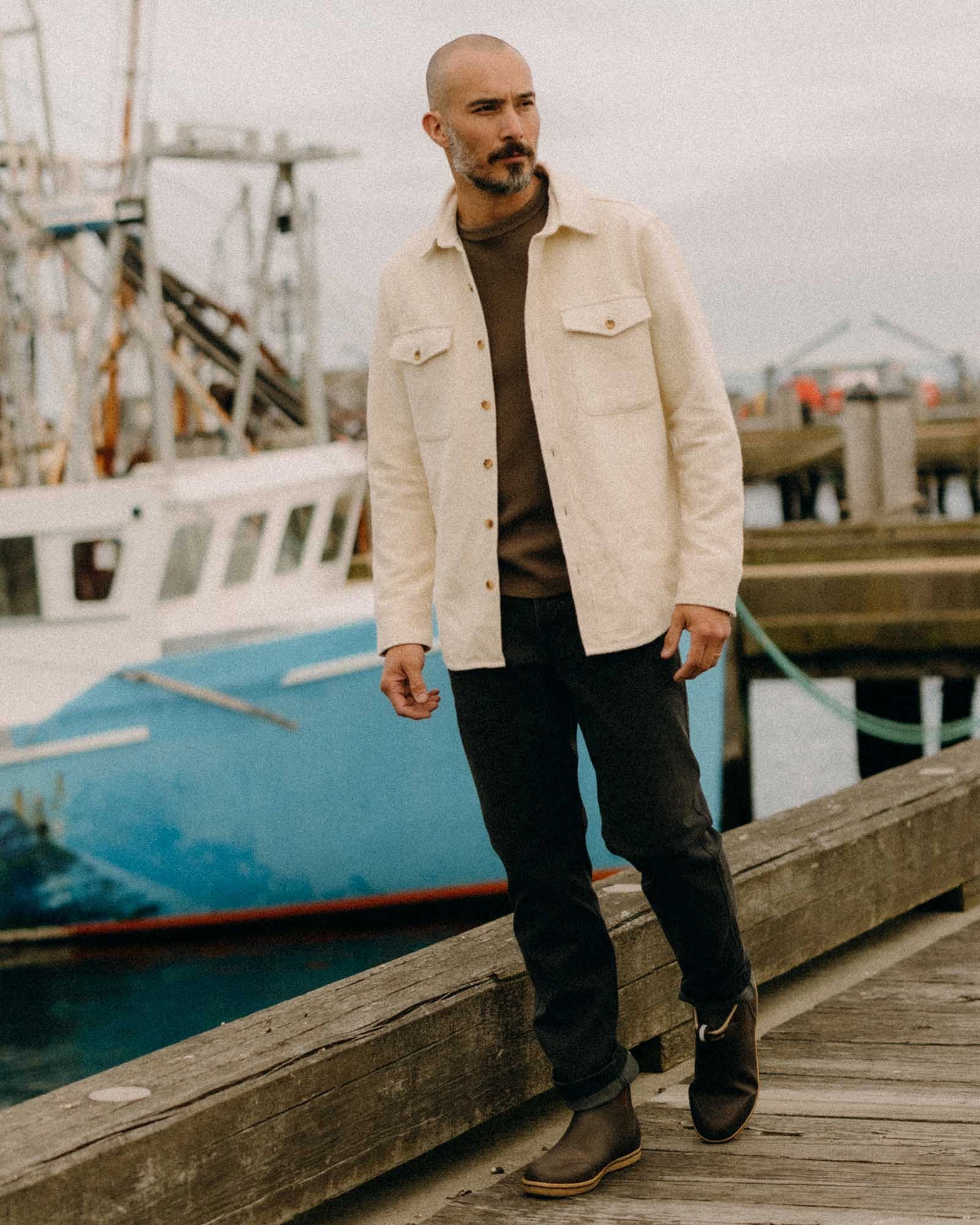 All-Ages Fit Trendy Apparel The Maritime Shirt Jacket in Vintage White Moleskin Twill