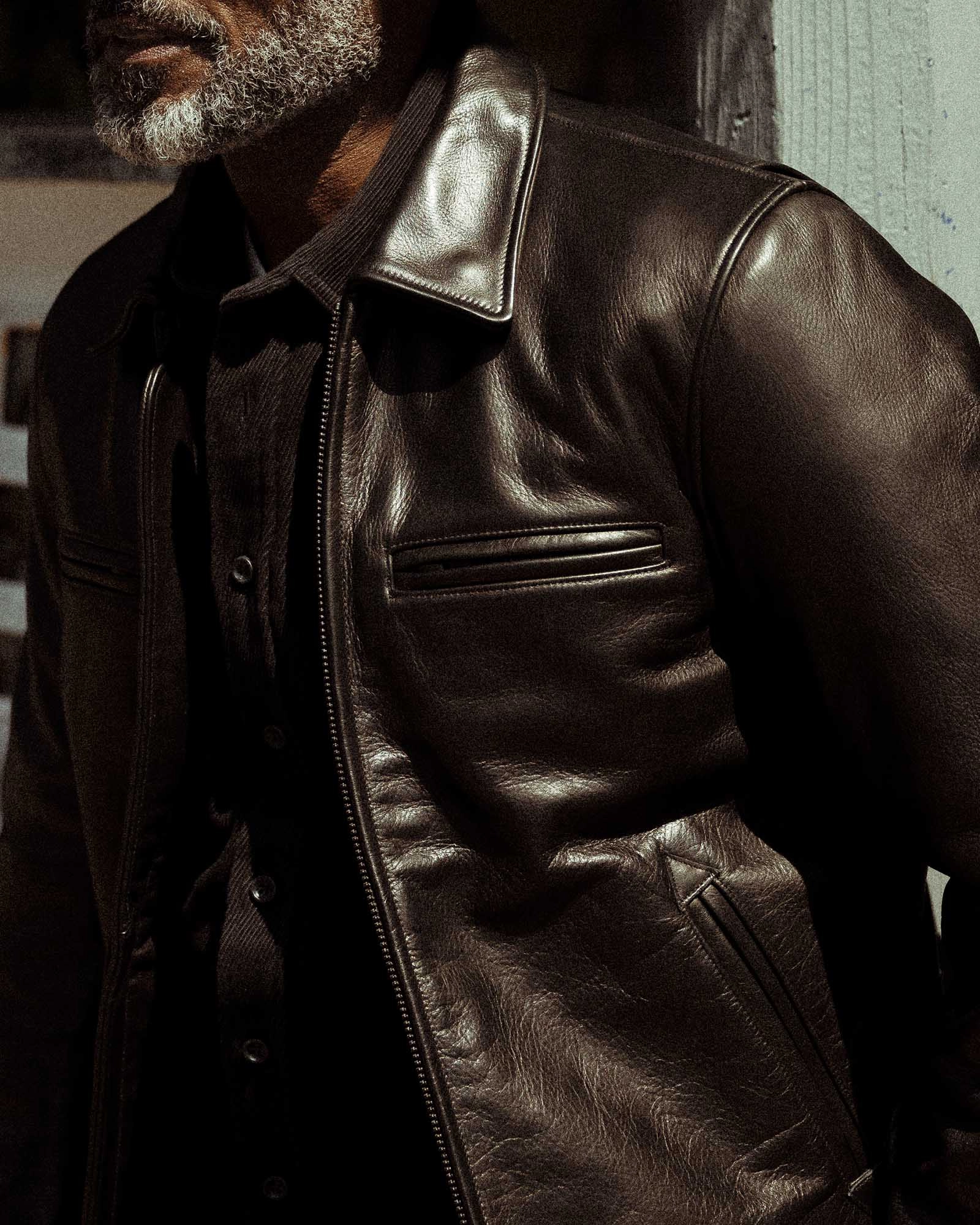 The Moto Jacket in Black Steerhide Fitted Trendy