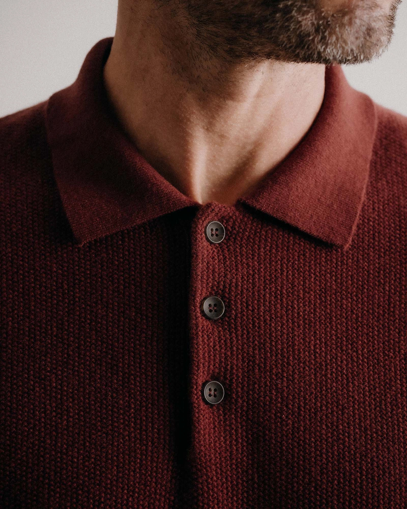 Light Reflective Trim The Newton Sweater Polo in Dried Cherry Merino