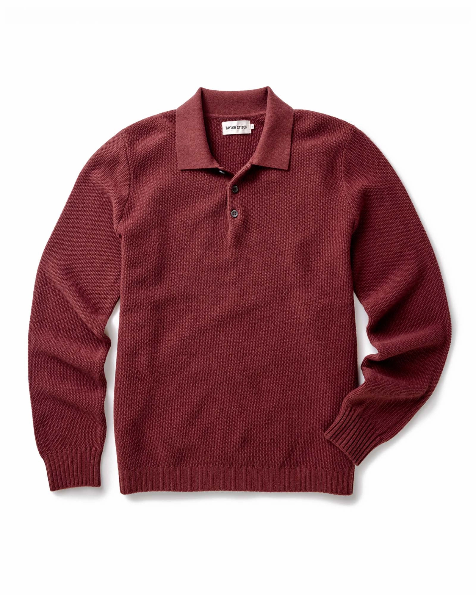 The Newton Sweater Polo in Dried Cherry Merino hypoallergenic