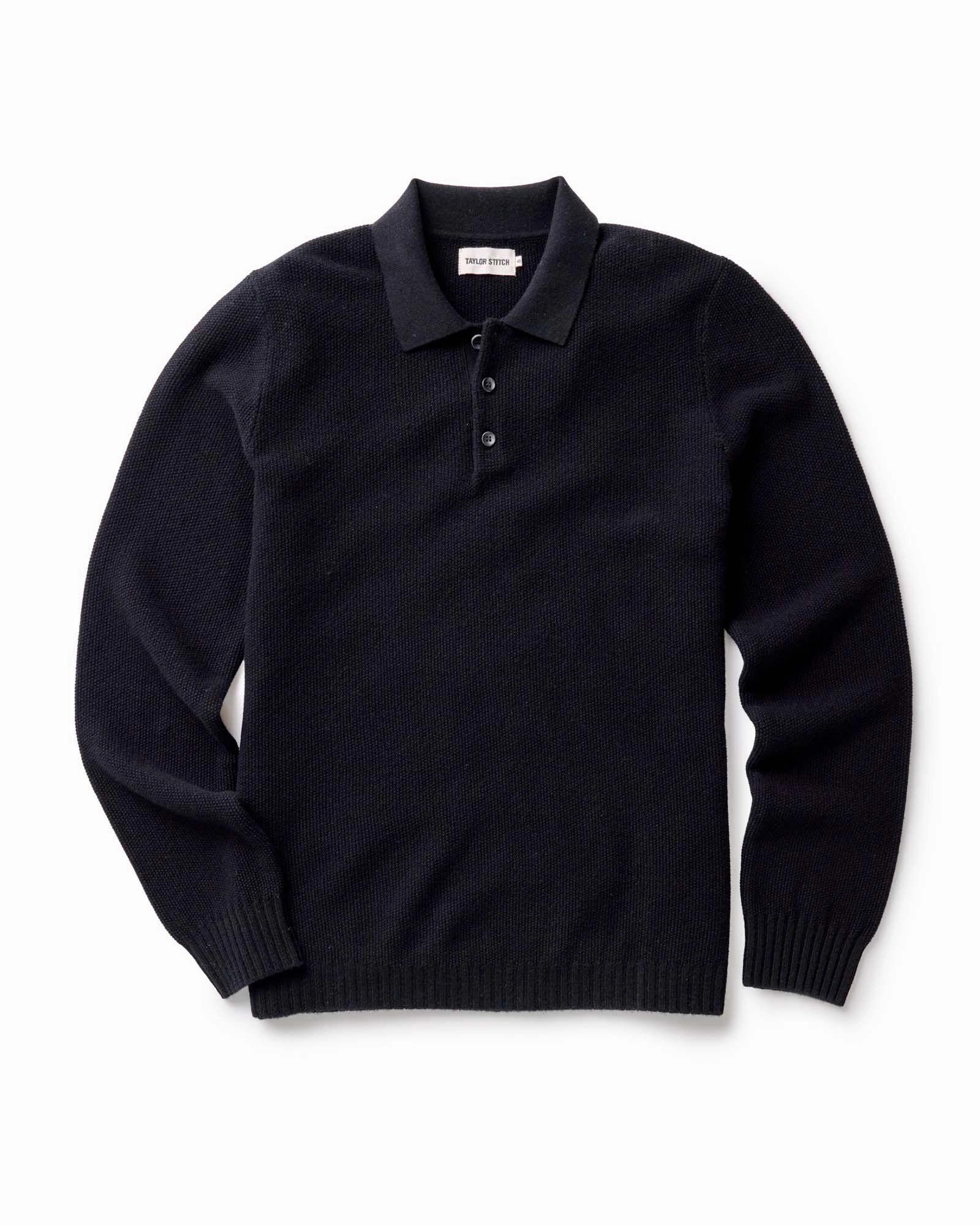 The Newton Sweater Polo in Midnight Merino Chilly Day Knitwear Reversible design
