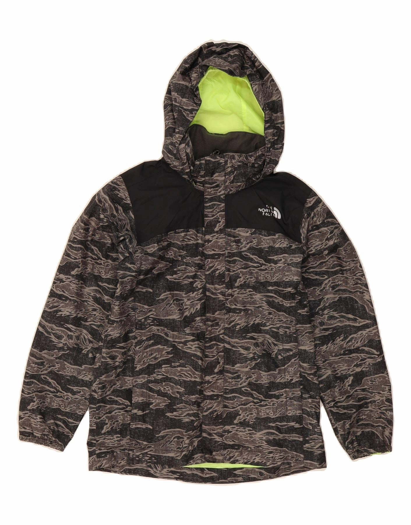 THE NORTH FACE Boys Abstract Pattern Rain Jacket 10-11 Years Medium Black Time