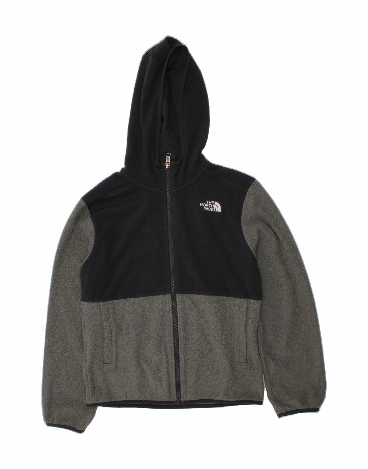 Red work - from - home THE NORTH FACE Boys Fleece Jacket 11-12 Years Large  Grey Colourblock