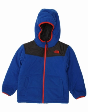 THE NORTH FACE Boys Hooded Fleece Jacket 4-5 Years Blue Colourblock Durable Shield