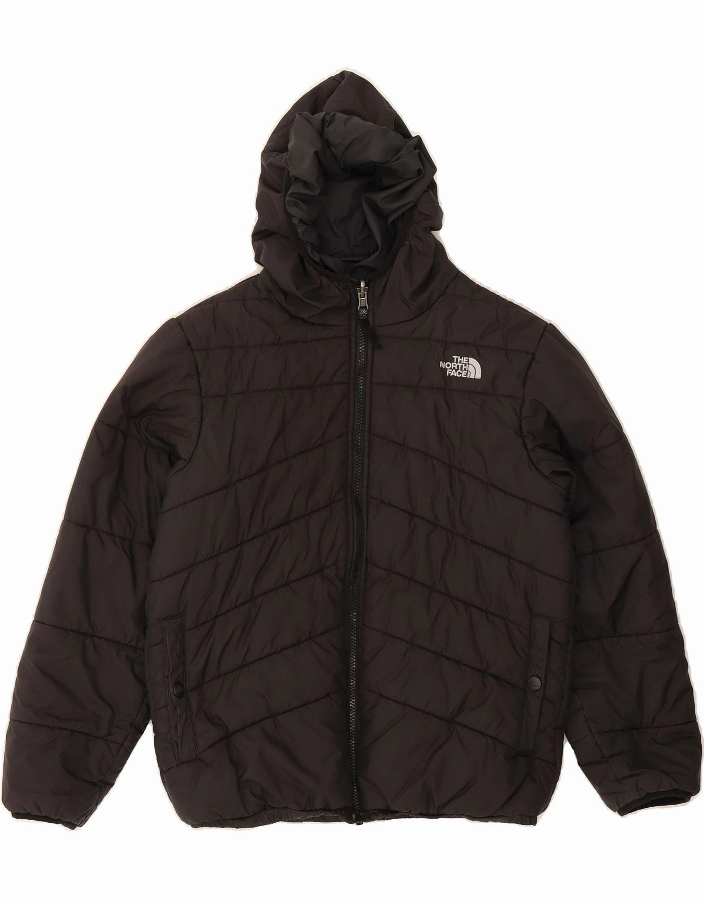 family trip THE NORTH FACE Boys Hooded Padded Jacket 11-12 Years Large  Black