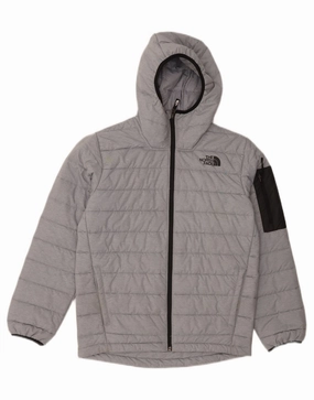 Warm Layer THE NORTH FACE Boys Hooded Padded Jacket 14-15 Years XL Grey Colourblock
