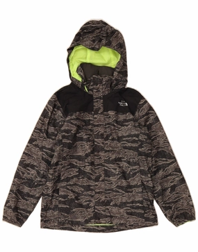 neutral - colored THE NORTH FACE Boys Hooded Rain Jacket 10-11 Years Medium Black Camouflage