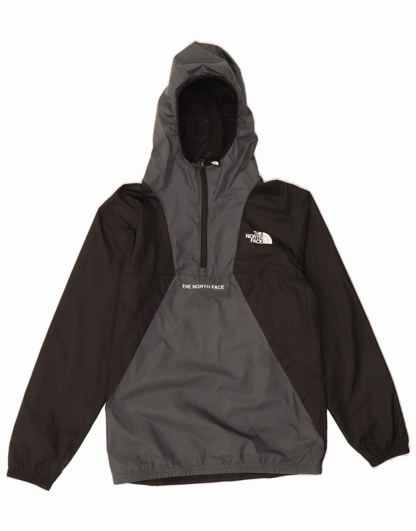 THE NORTH FACE Boys Hooded Rain Jacket 11-12 Years Large Black Colourblock Pub Philanthropy