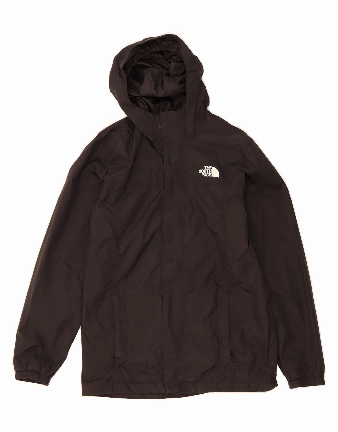 Wind Resistant State THE NORTH FACE Boys Hooded Rain Jacket 14-15 Years XL  Black Nylon