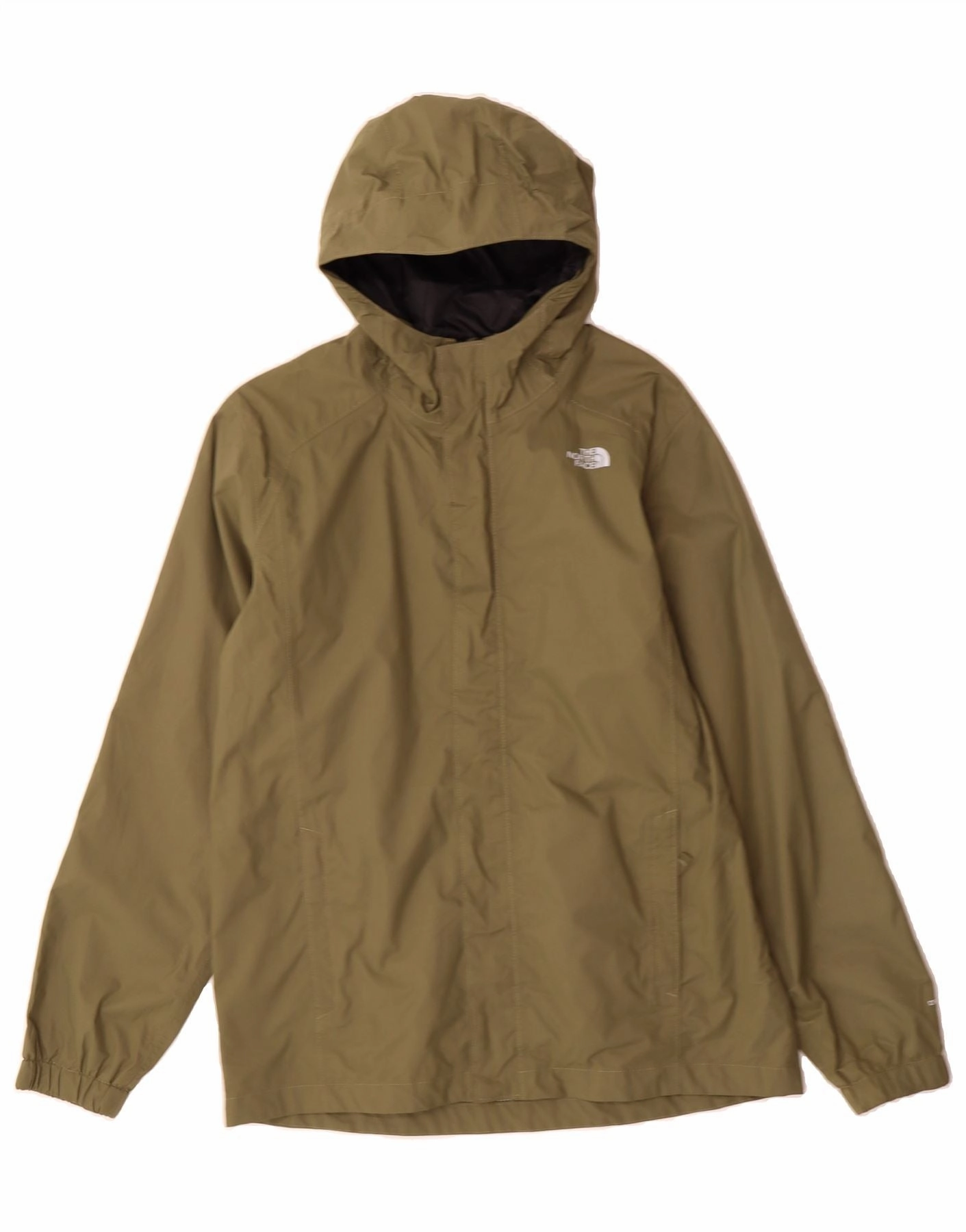 THE NORTH FACE Boys Hooded Rain Jacket 14-15 Years XL Khaki Polyester Stand