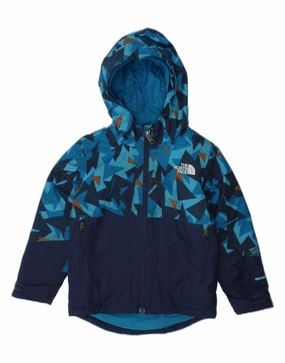THE NORTH FACE Boys Hooded Windbreaker Jacket 3-4 Years Blue Geometric Hooded Stretchable Fabric
