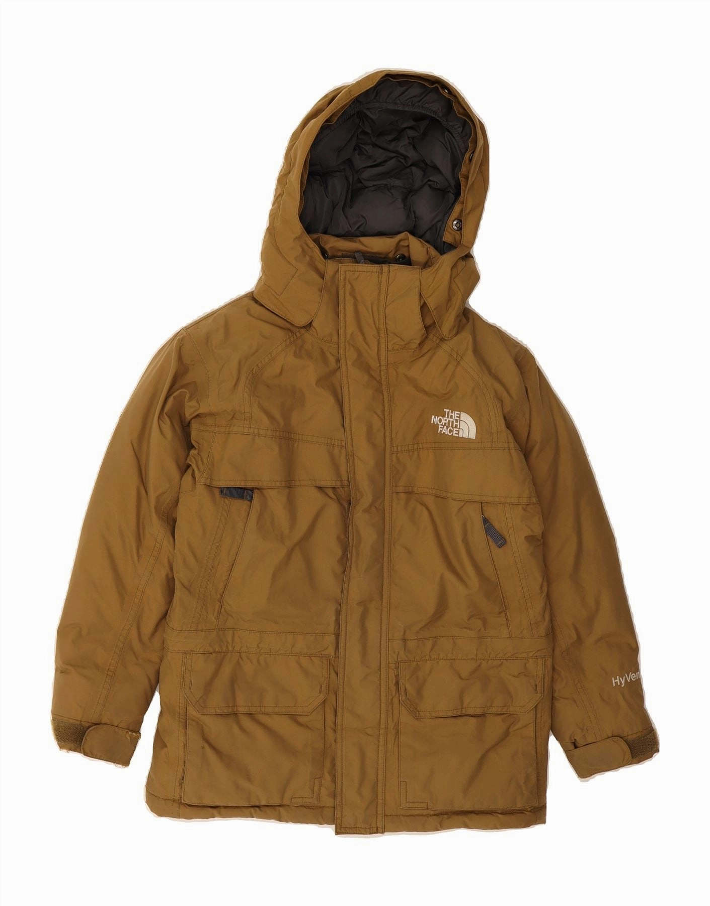 THE NORTH FACE Boys Hyvent Hooded Utility Jacket 7-8 Years Small  Brown men Hyperguard Water Resistance