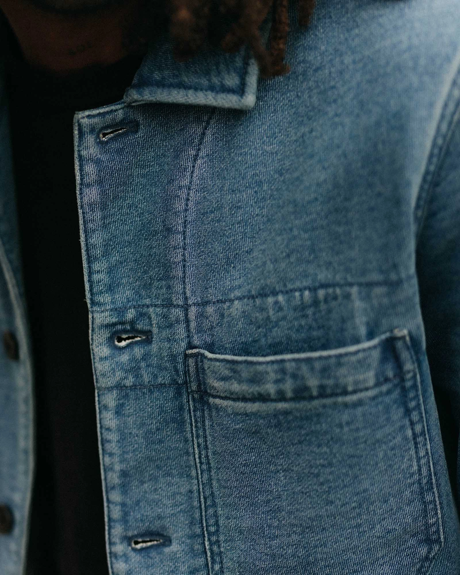 The Primer Jacket in Washed Indigo Terry Layered construction