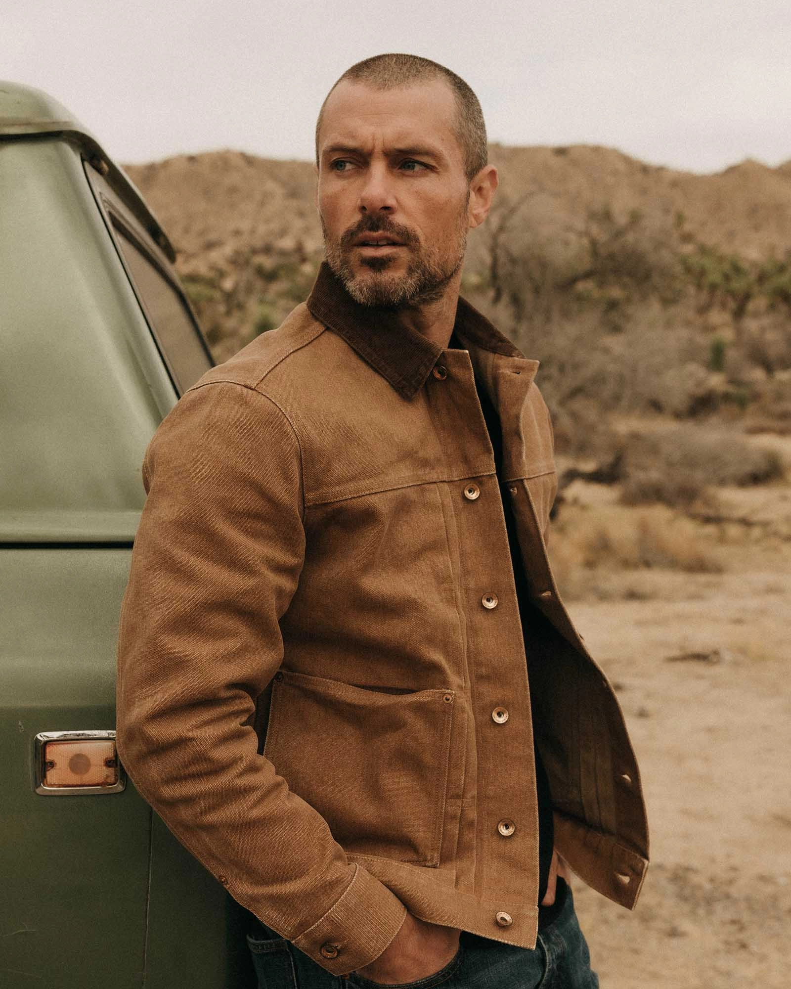 The Ryder Jacket in Tobacco Chipped Canvas Ergonomic Cut