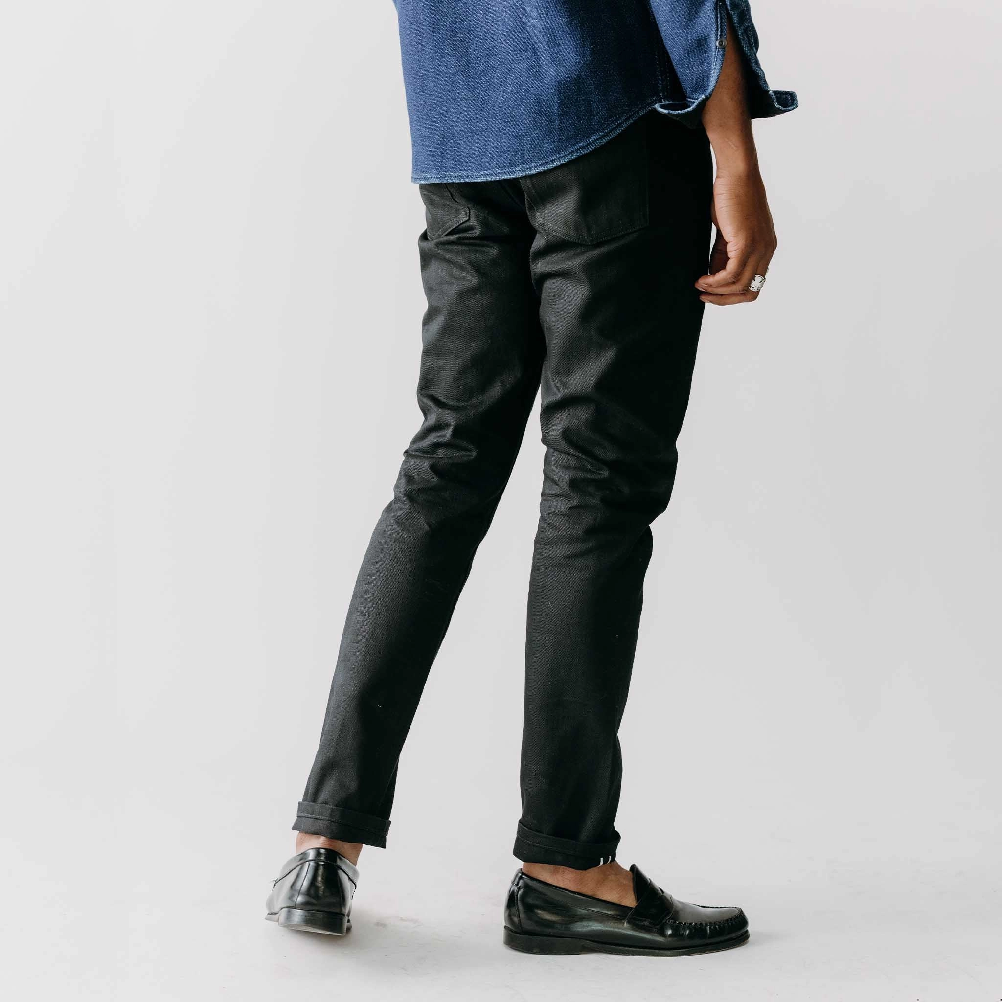 The Slim Jean in Rigid Black Organic Selvedge Simple Silhouette Hiking Gear