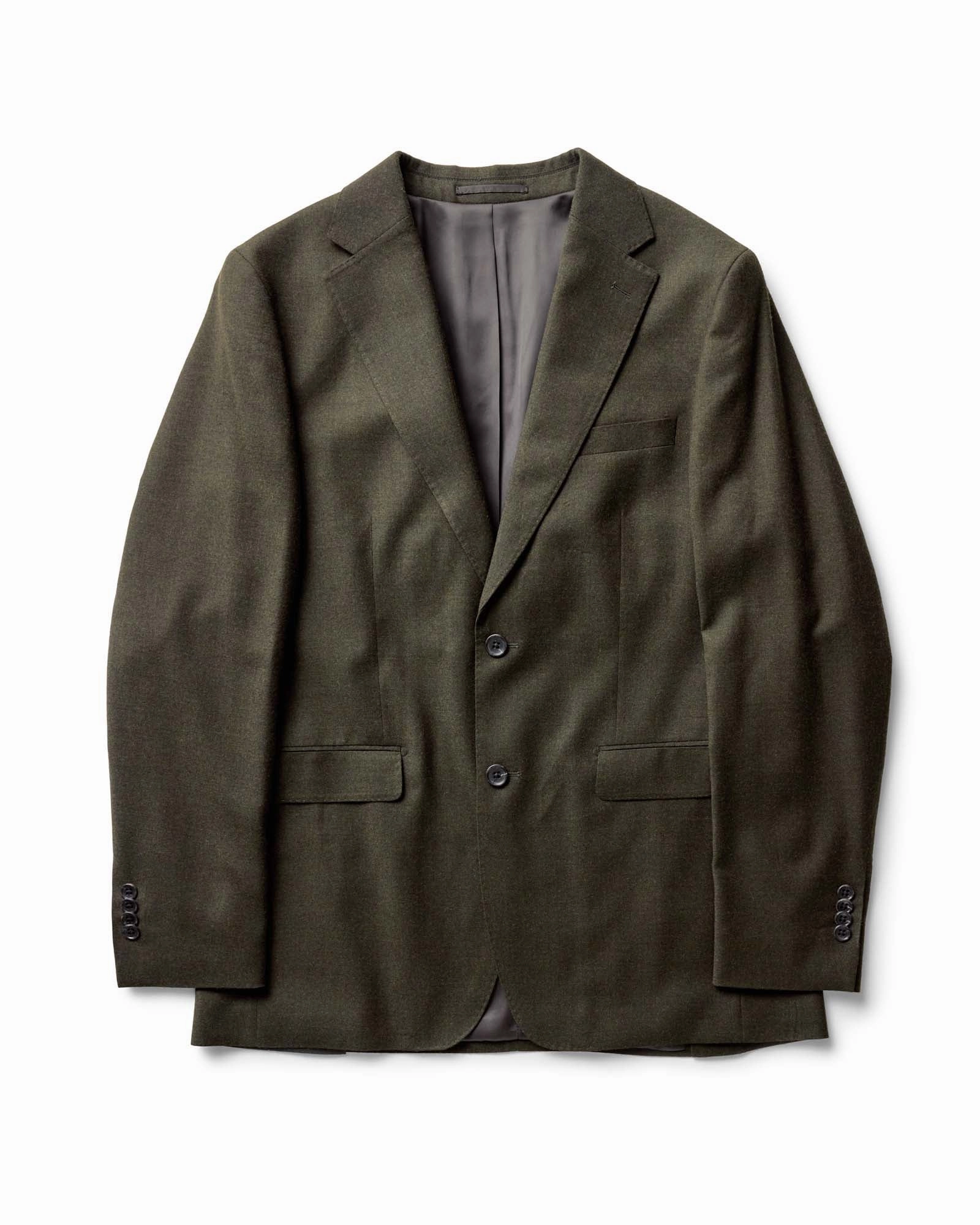 Indoor The Stevens Sportcoat in Black Olive Wool Flannel