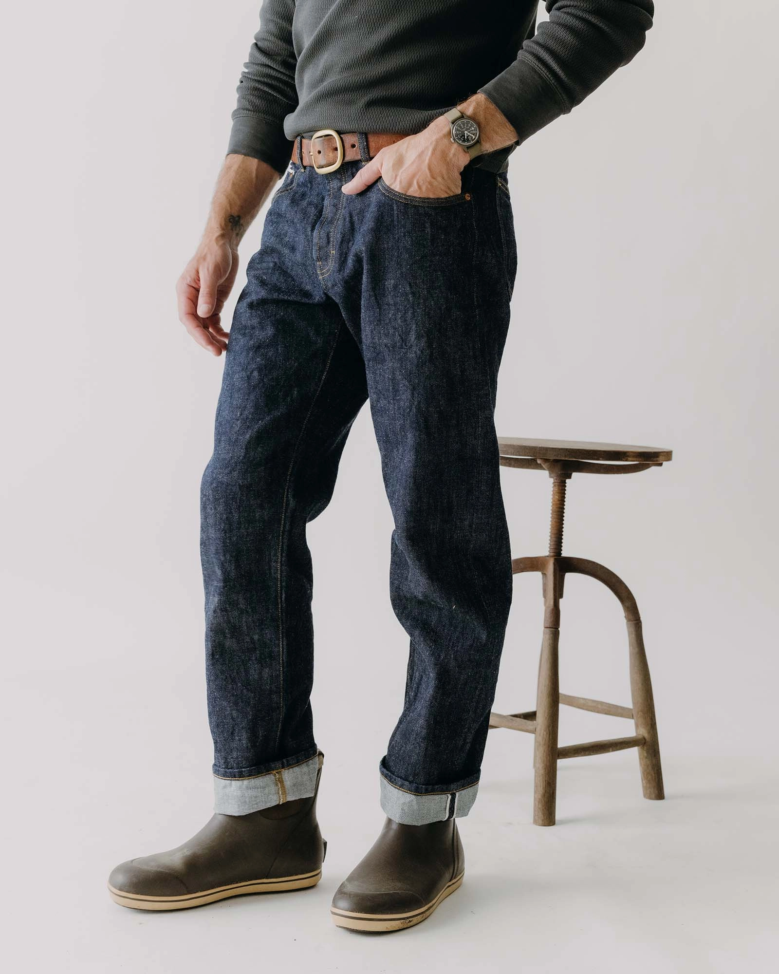 The Straight Jean in Rigid Organic Selvedge Functional Waist Tear Resistant