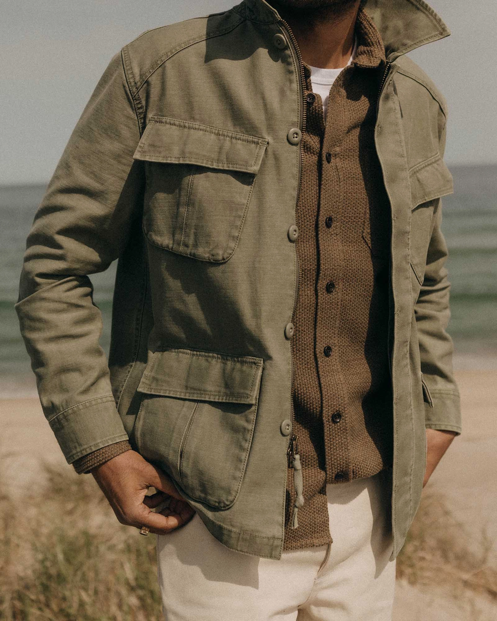 Gravity Defying Weight The Surplus Jacket in Field Olive Reverse Sateen
