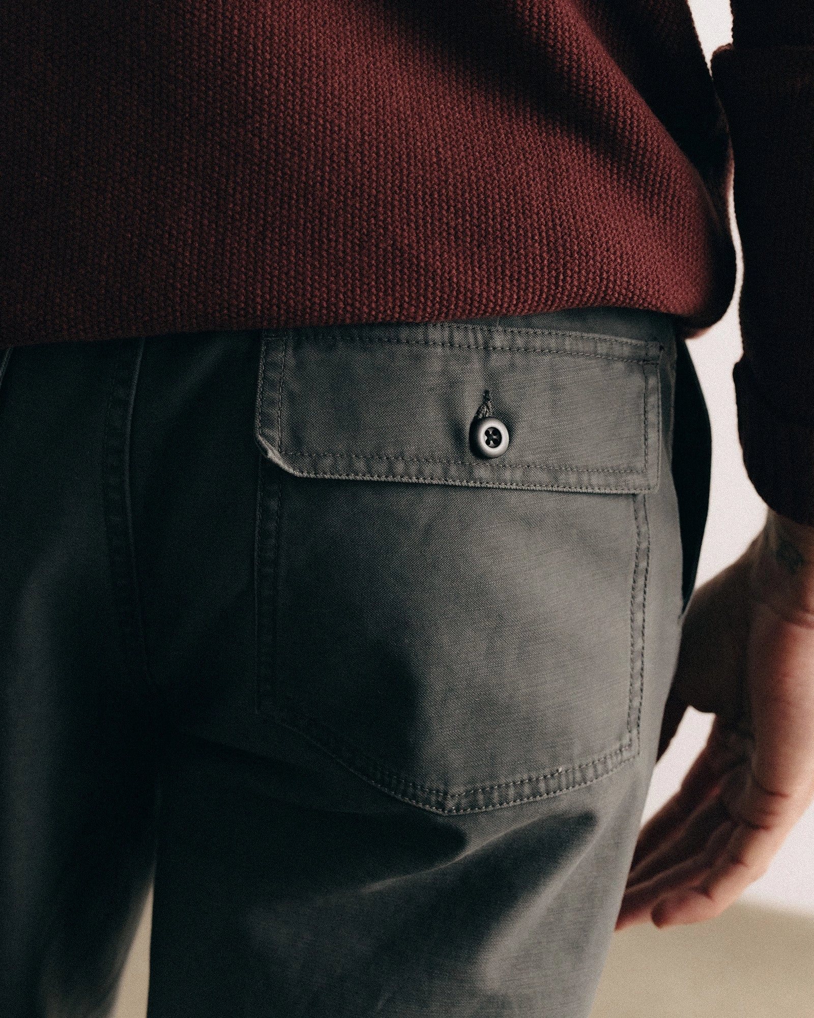 Low Maintenance The Surplus Pant in Faded Black Reverse Sateen