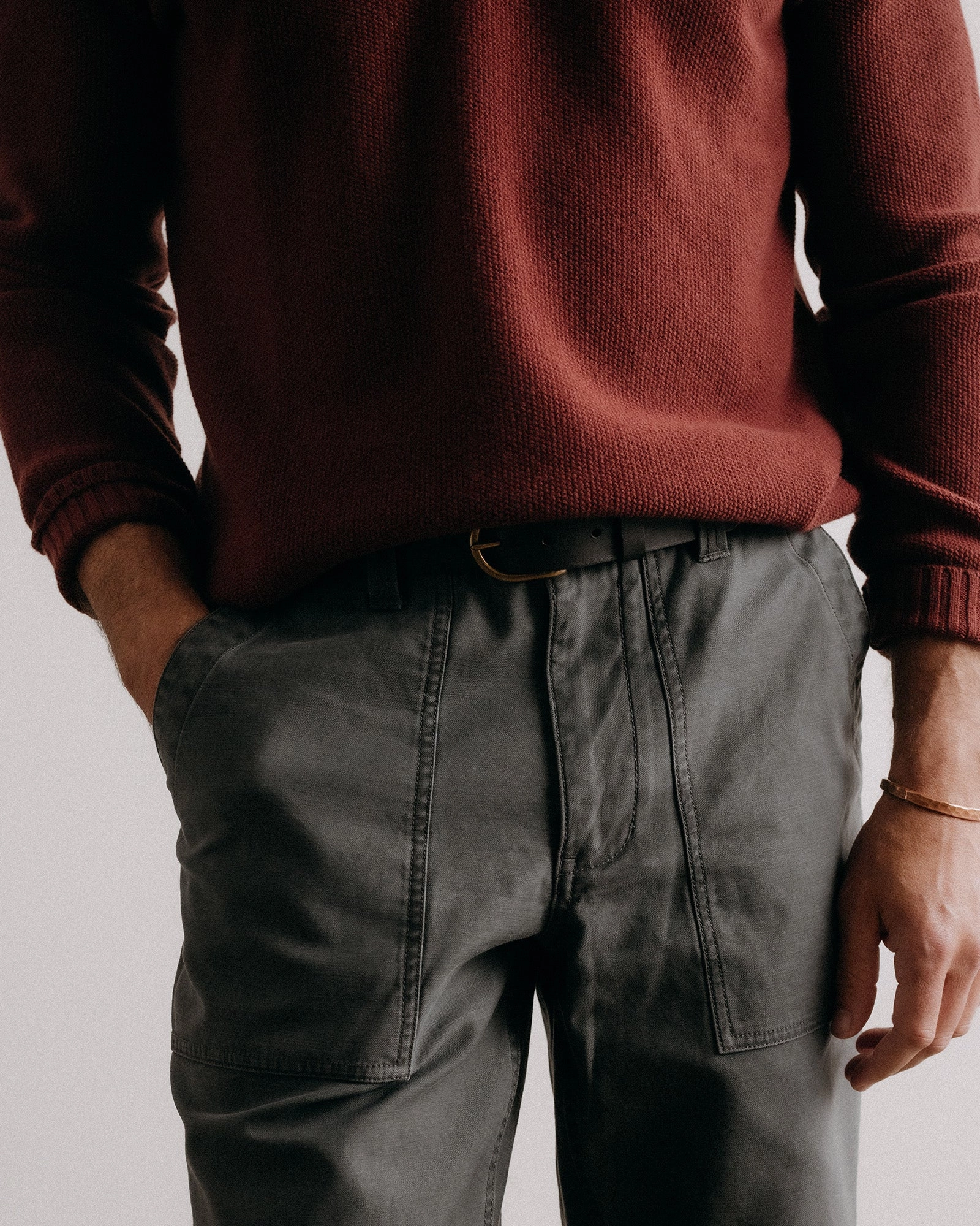 The Surplus Pant in Faded Black Reverse Sateen Slim Fit Wear Practical Look