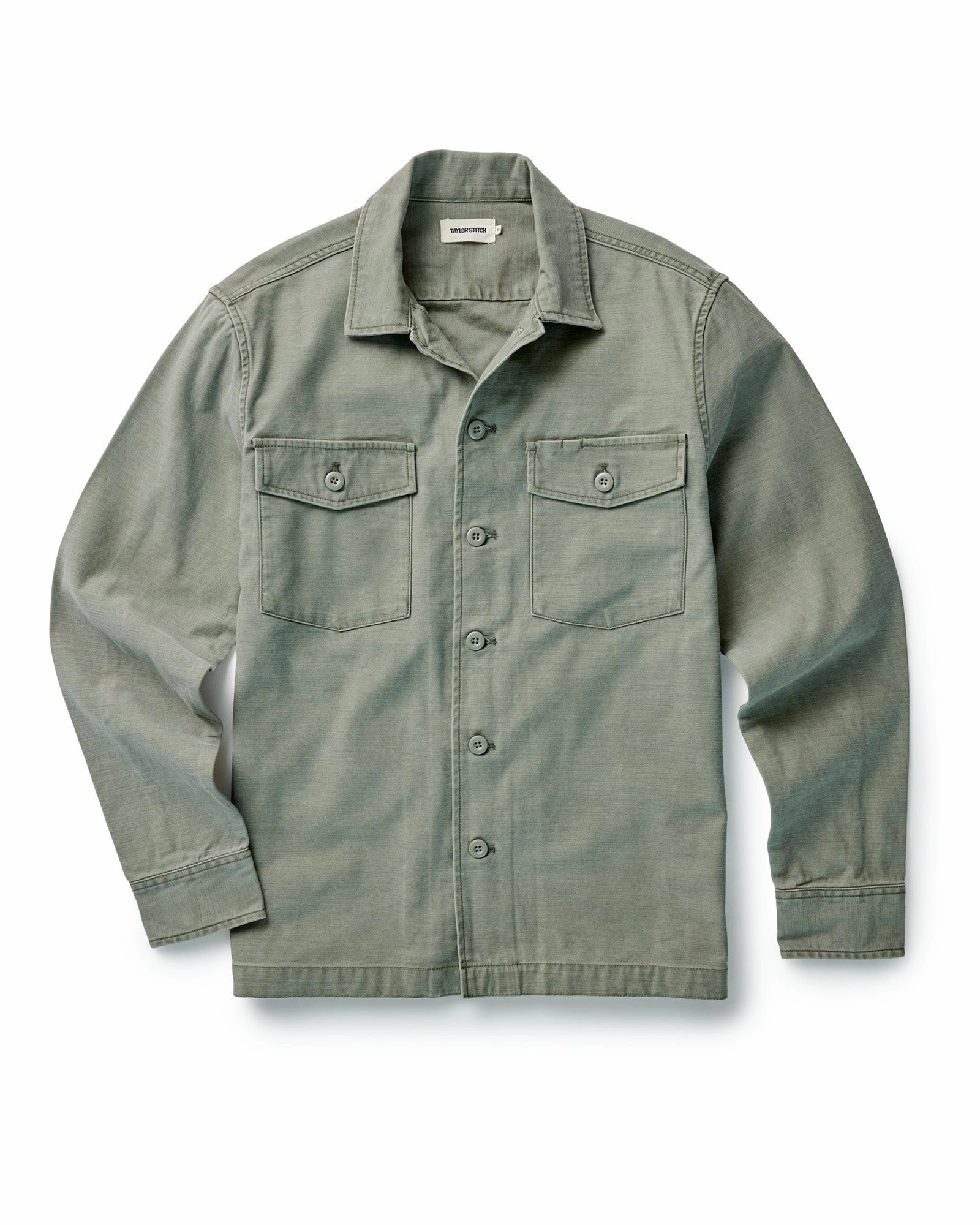 Ribbed Trim The Surplus Shirt in Field Olive Reverse Sateen