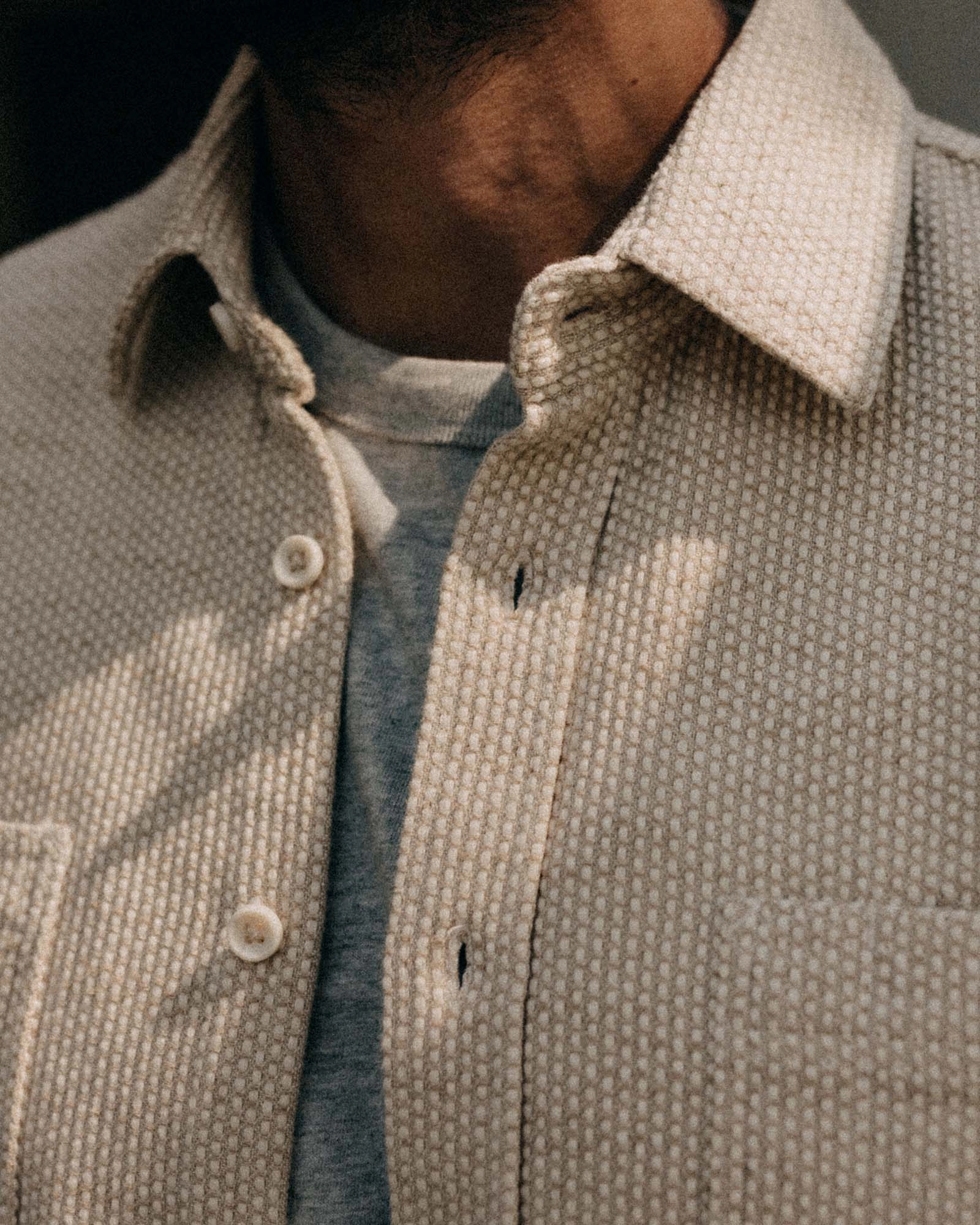 The Utility Shirt in Natural Sashiko Nautical Look Smooth Cotton Blend