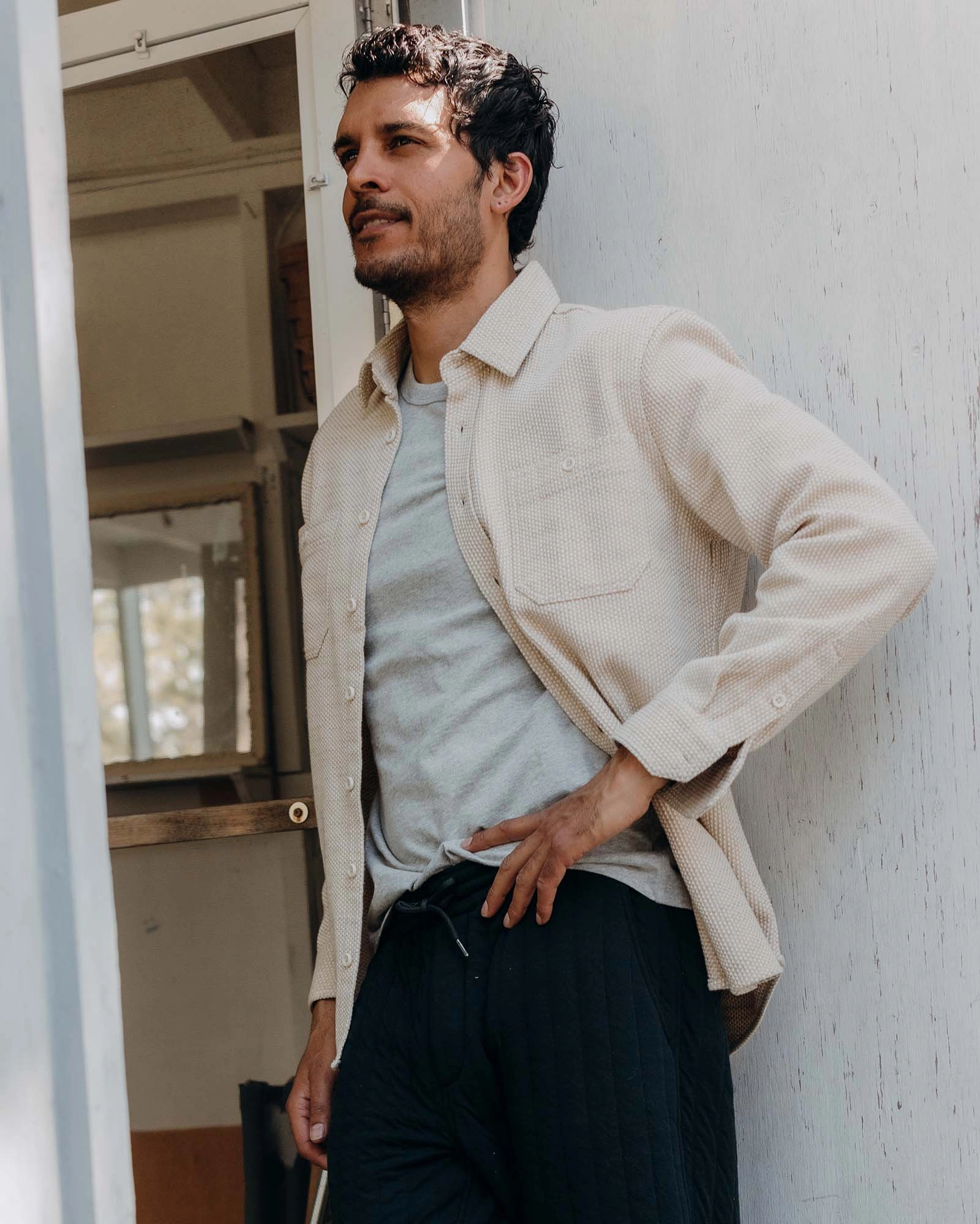 The Utility Shirt in Natural Sashiko Poolside Lounge