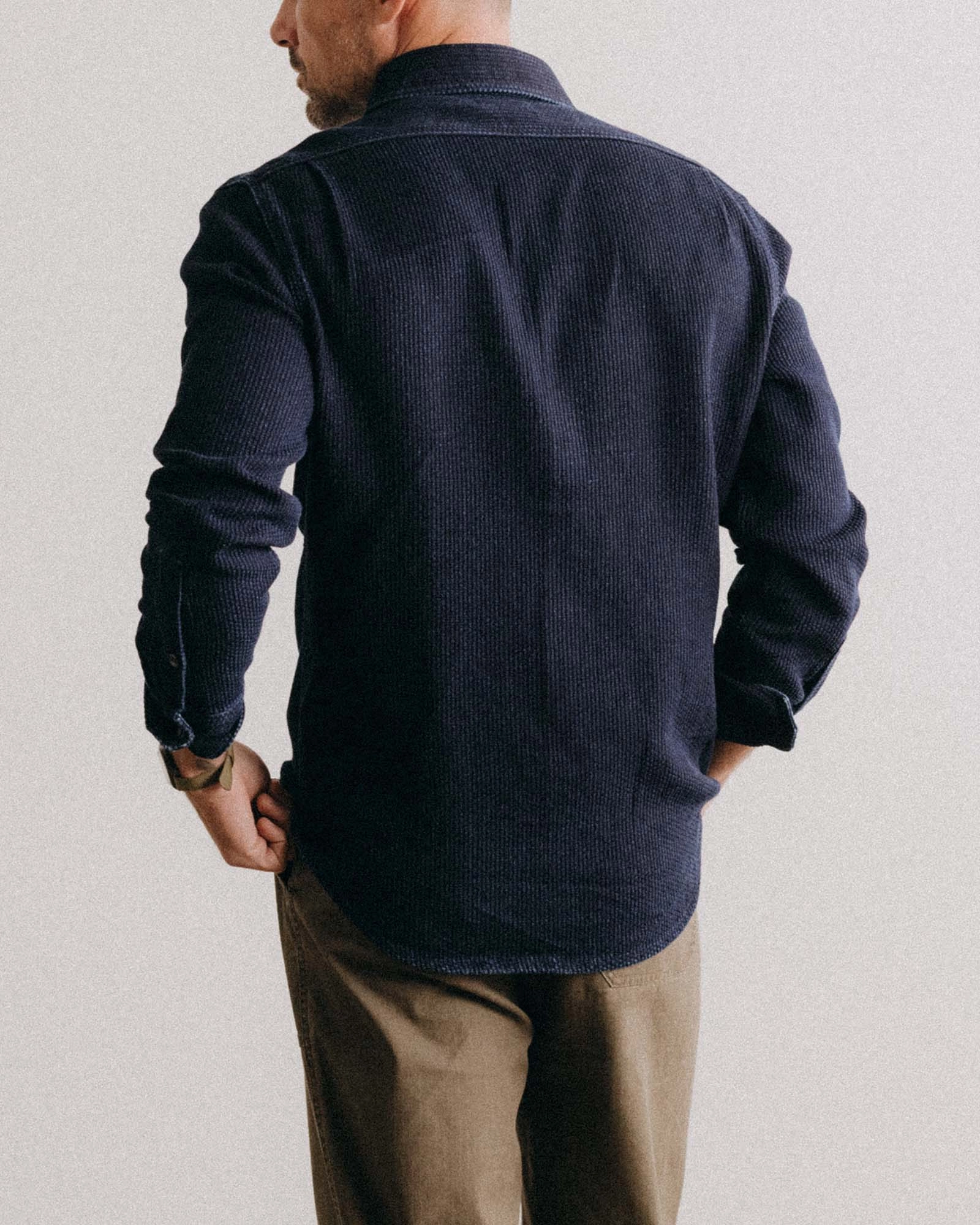 The Utility Shirt in Rinsed Indigo Sashiko Gender Neutral