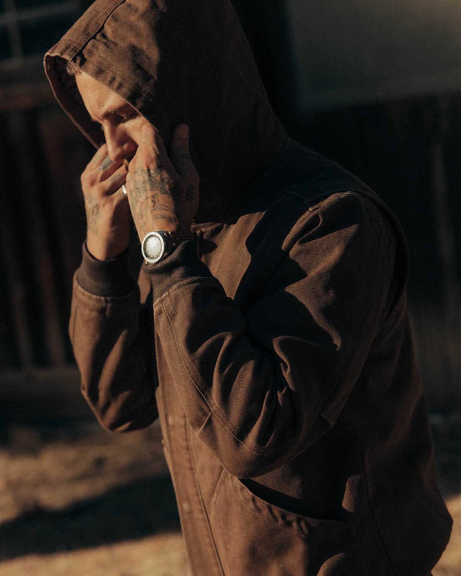 The Workhorse Hoodie in Aged Penny Chipped Canvas Teflon Coated Fabric