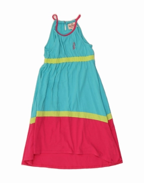 JUICY COUTURE Girls Maxi Dress 10-11 Years Large Blue Colourblock Cotton Flattering Cut Happy Glow