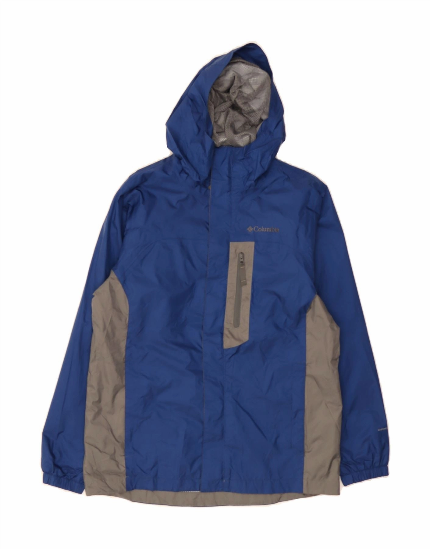 Practical Choice Storm Gear COLUMBIA Boys Hooded Rain Jacket 14-15 Years Blue Colourblock Nylon