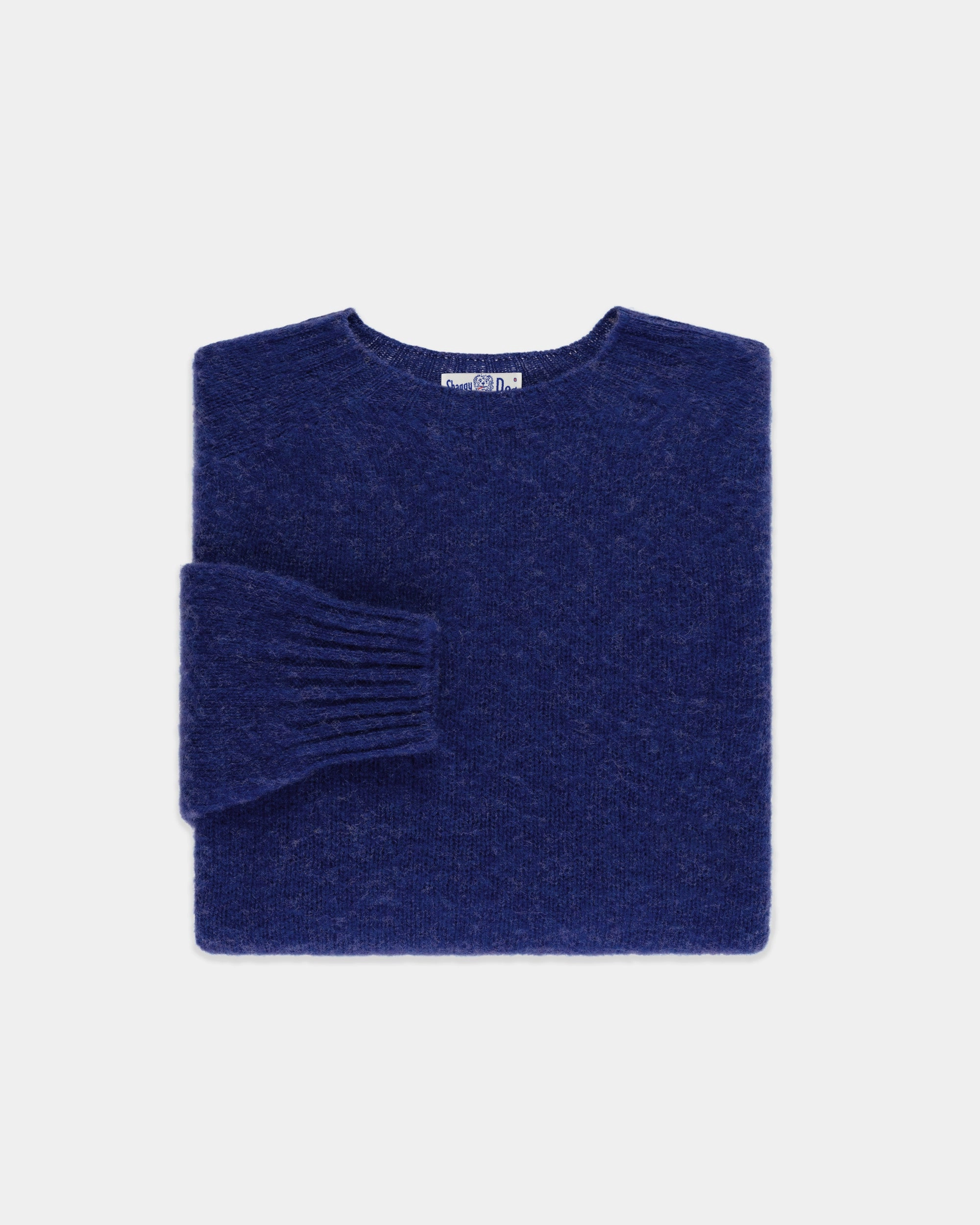Casual Essentials Made-in-Scotland Dark Blue Shaggy Dog Sweater  - Trim Fit