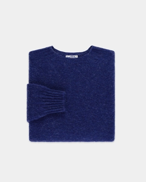 Casual Essentials Made-in-Scotland Dark Blue Shaggy Dog Sweater  - Trim Fit