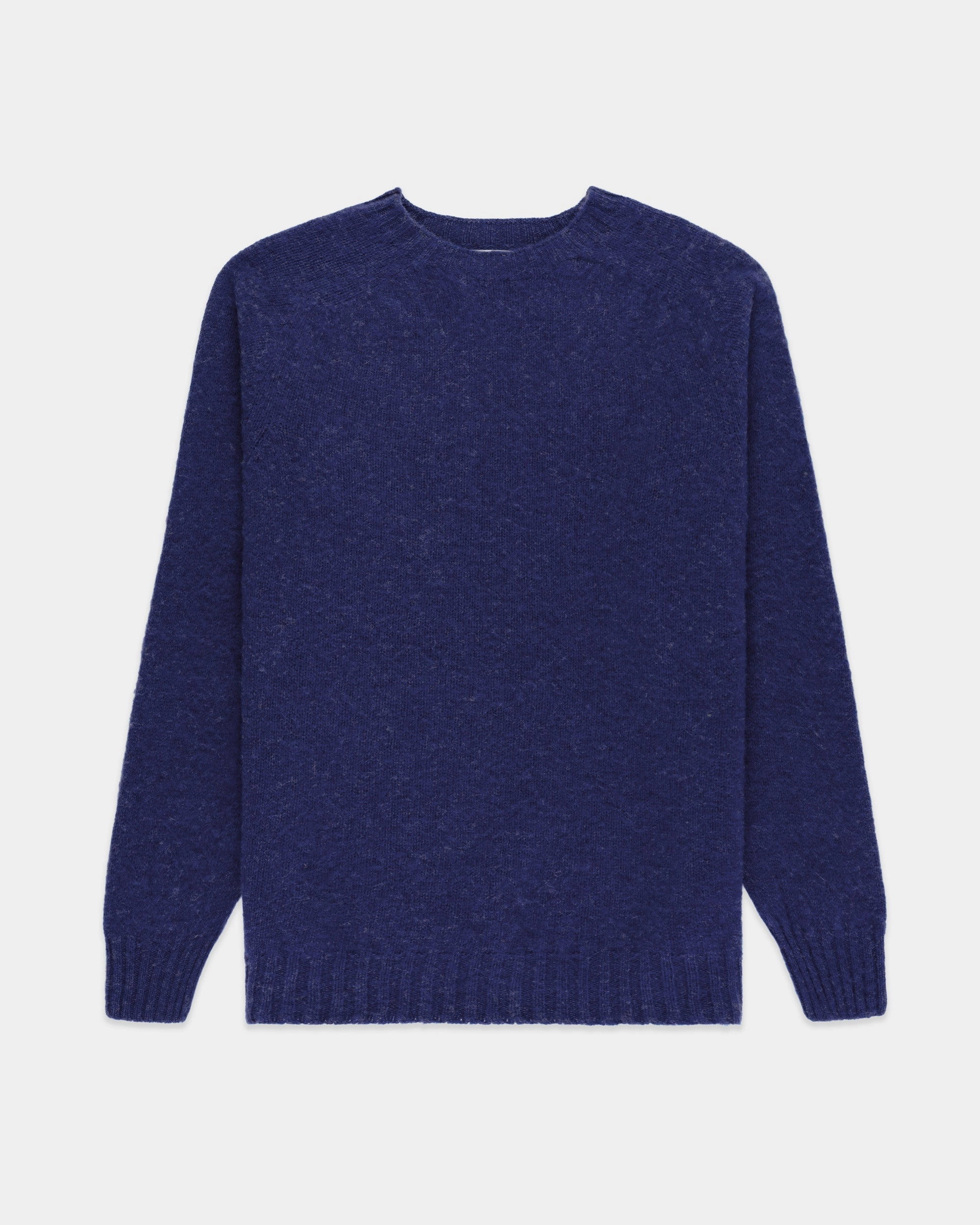Made-in-Scotland Dark Blue Shaggy Dog Sweater  - Trim Fit Effortless Layer
