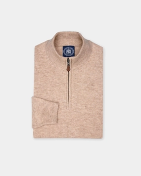 Tan Lambswool Quarter Zip-up Sweater Fade Resistant Textiles