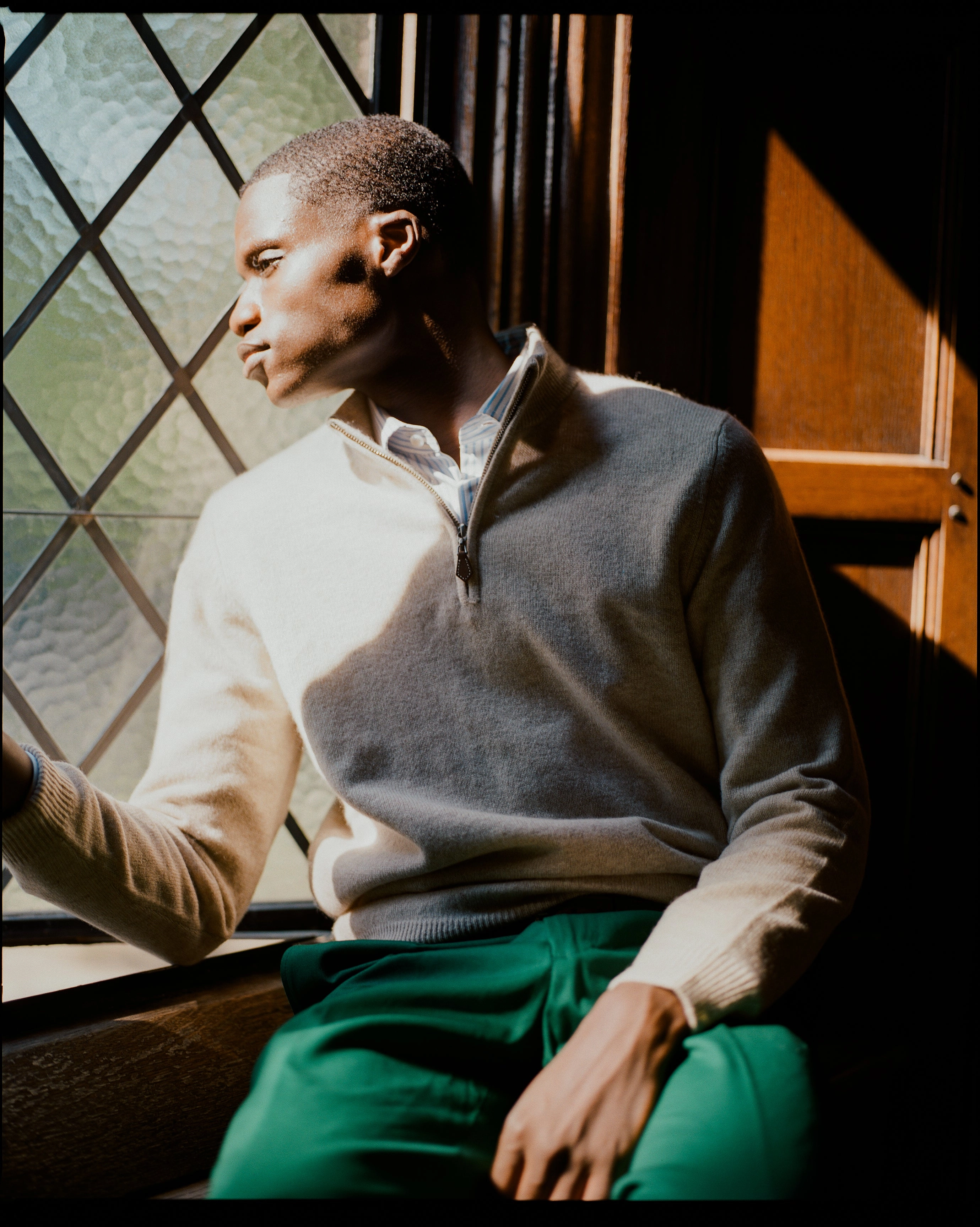 Winter Comfort Wear Comfy Trend Tan Lambswool Quarter Zip-up Sweater