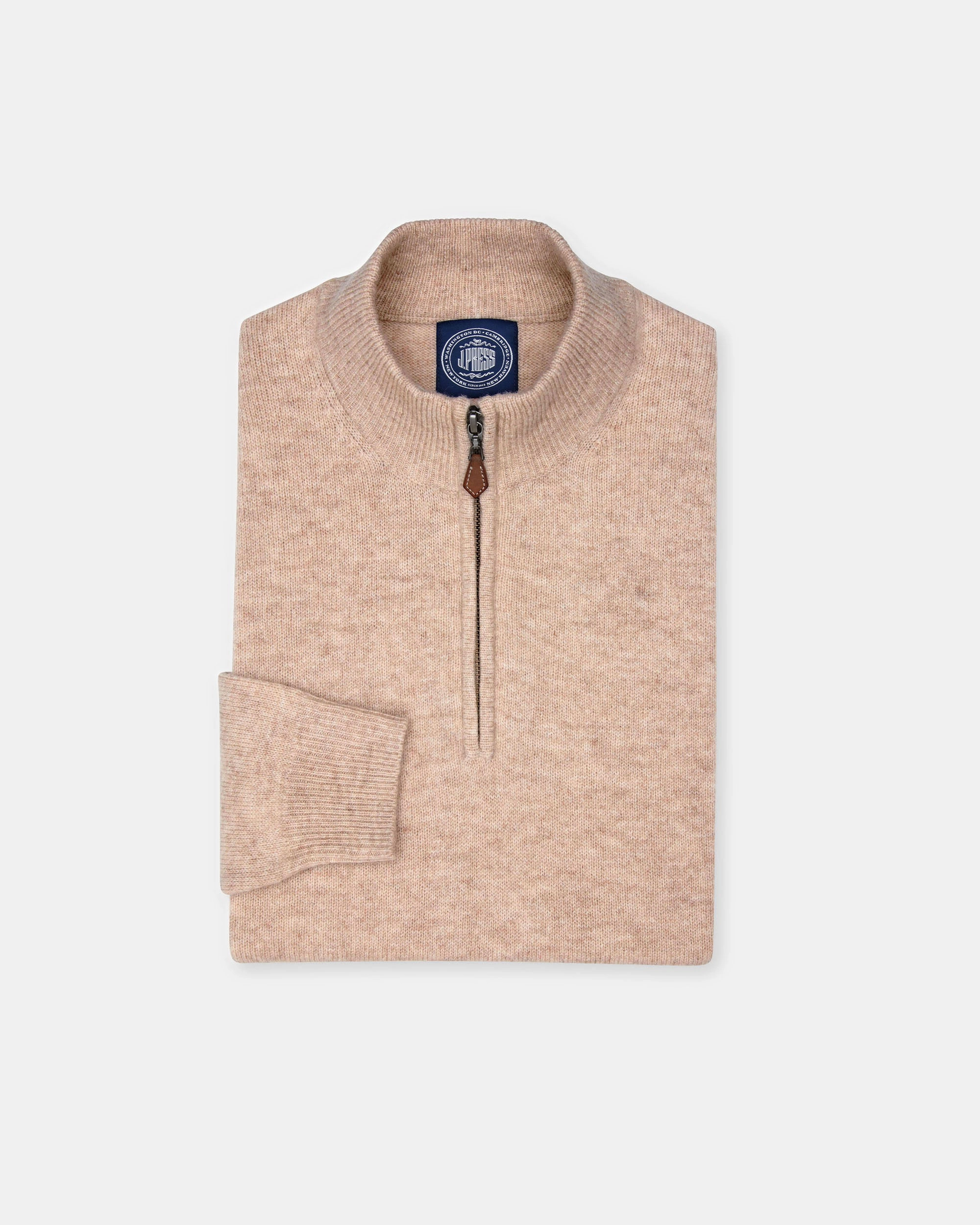 Tan Lambswool Quarter Zip-up Sweater Fade Resistant Textiles