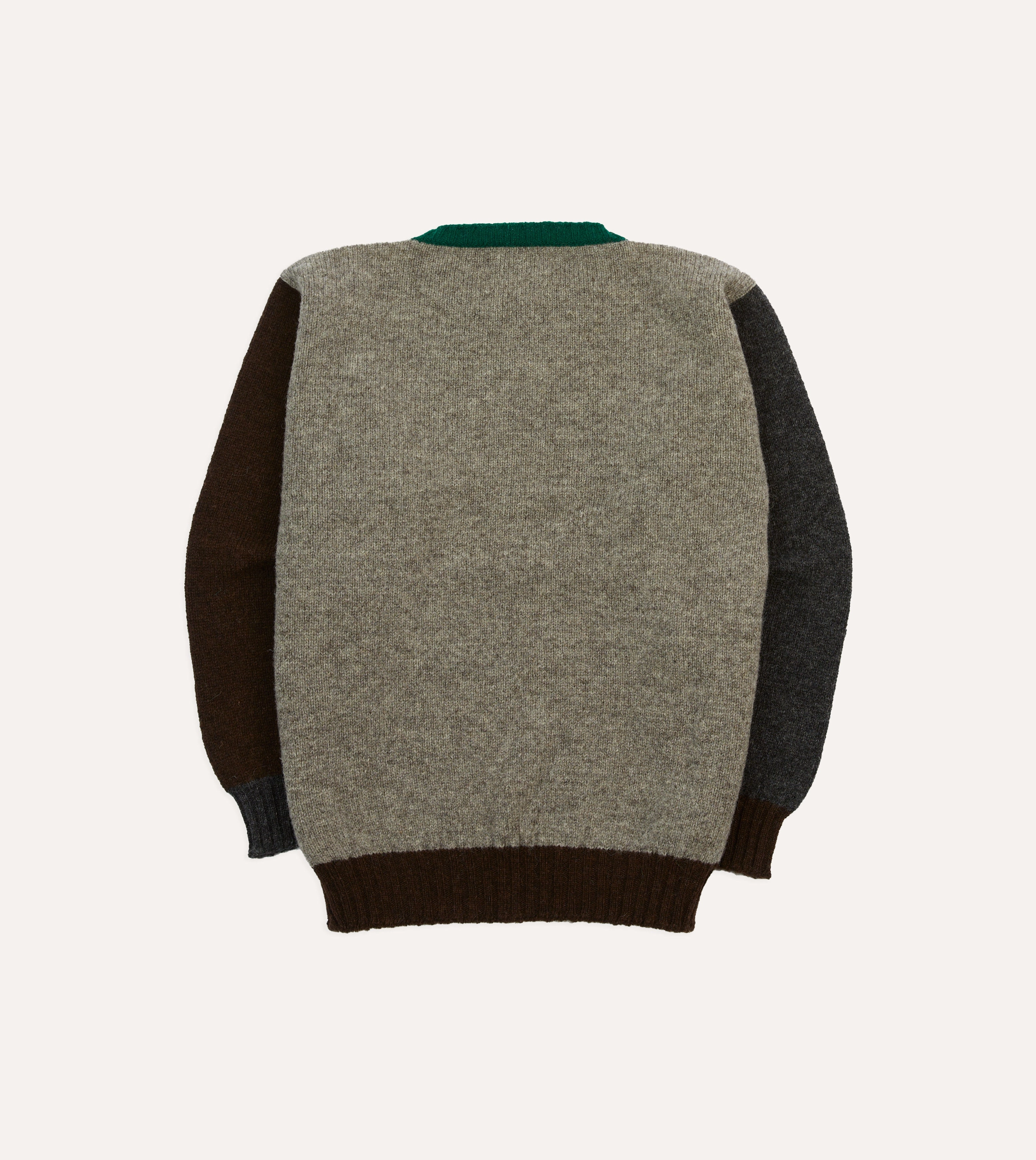 Base Layer Ready Style Ecru Multi Colourblock Brushed Shetland Crew Neck Jumper