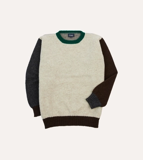 Winter Outfit Ecru Multi Colourblock Brushed Shetland Crew Neck Jumper
