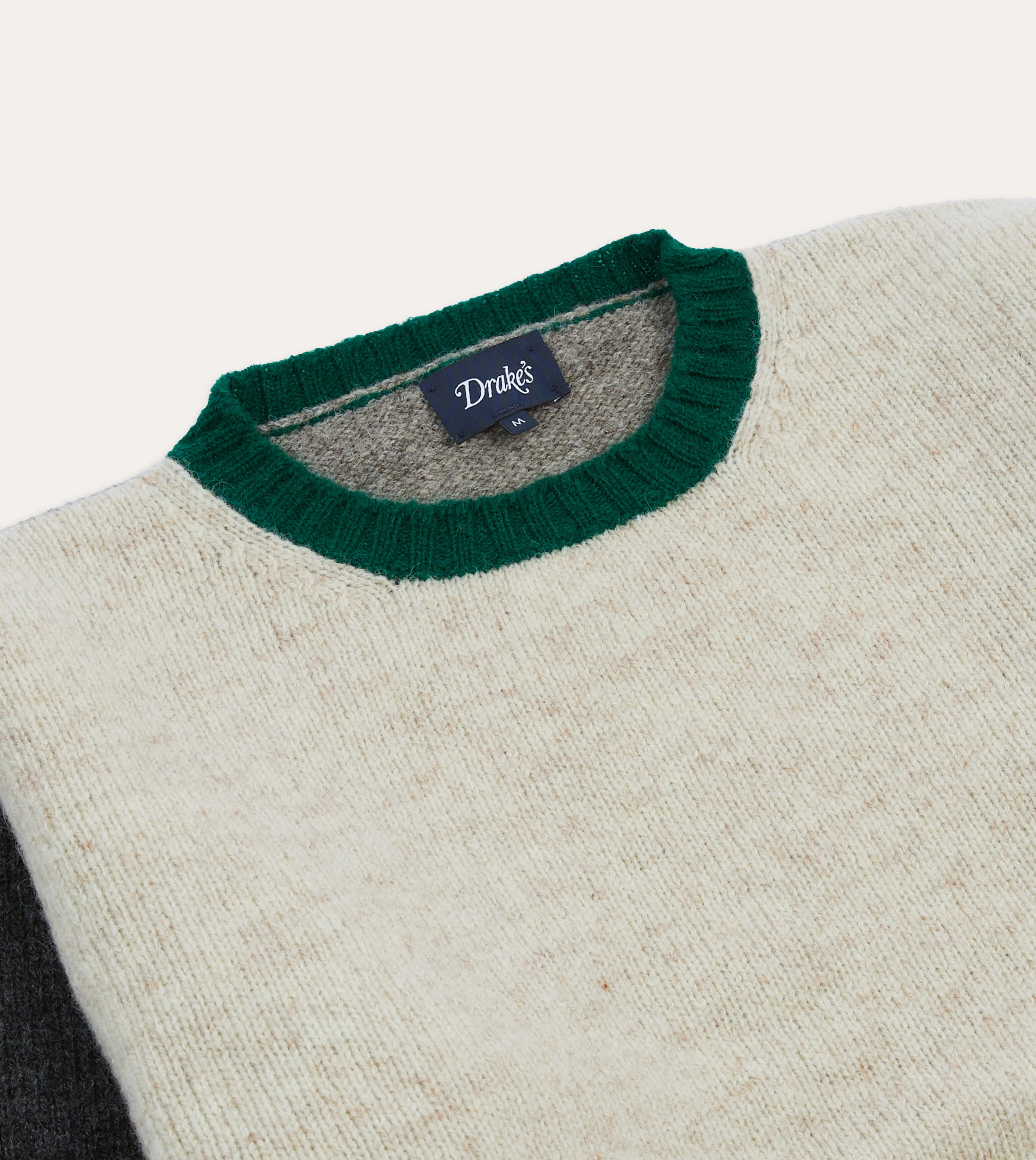 Cool Layering Ecru Multi Colourblock Brushed Shetland Crew Neck Jumper