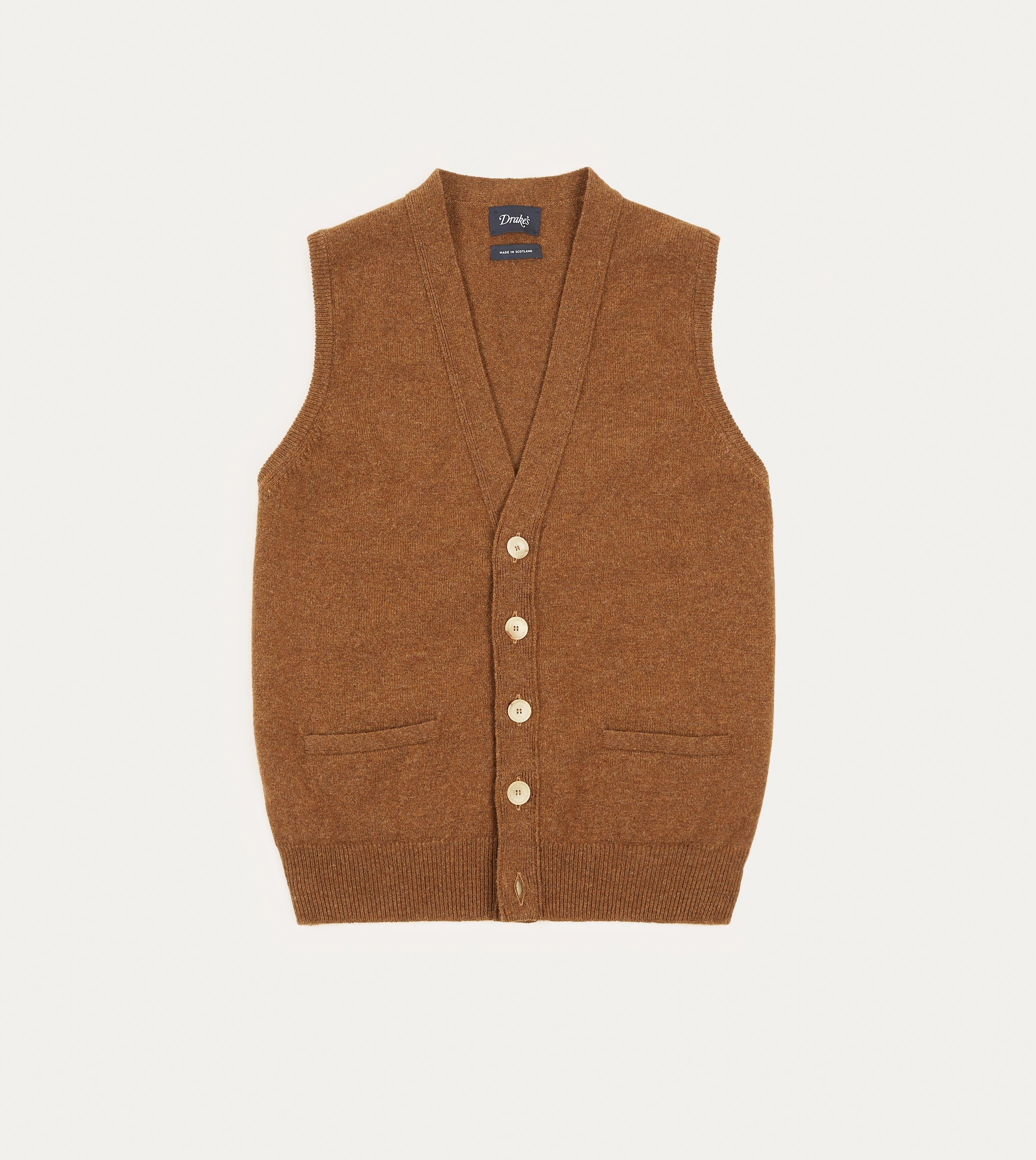 Light Brown Lambswool Sleeveless Cardigan Knit Density Options Microfiber Inner Layer