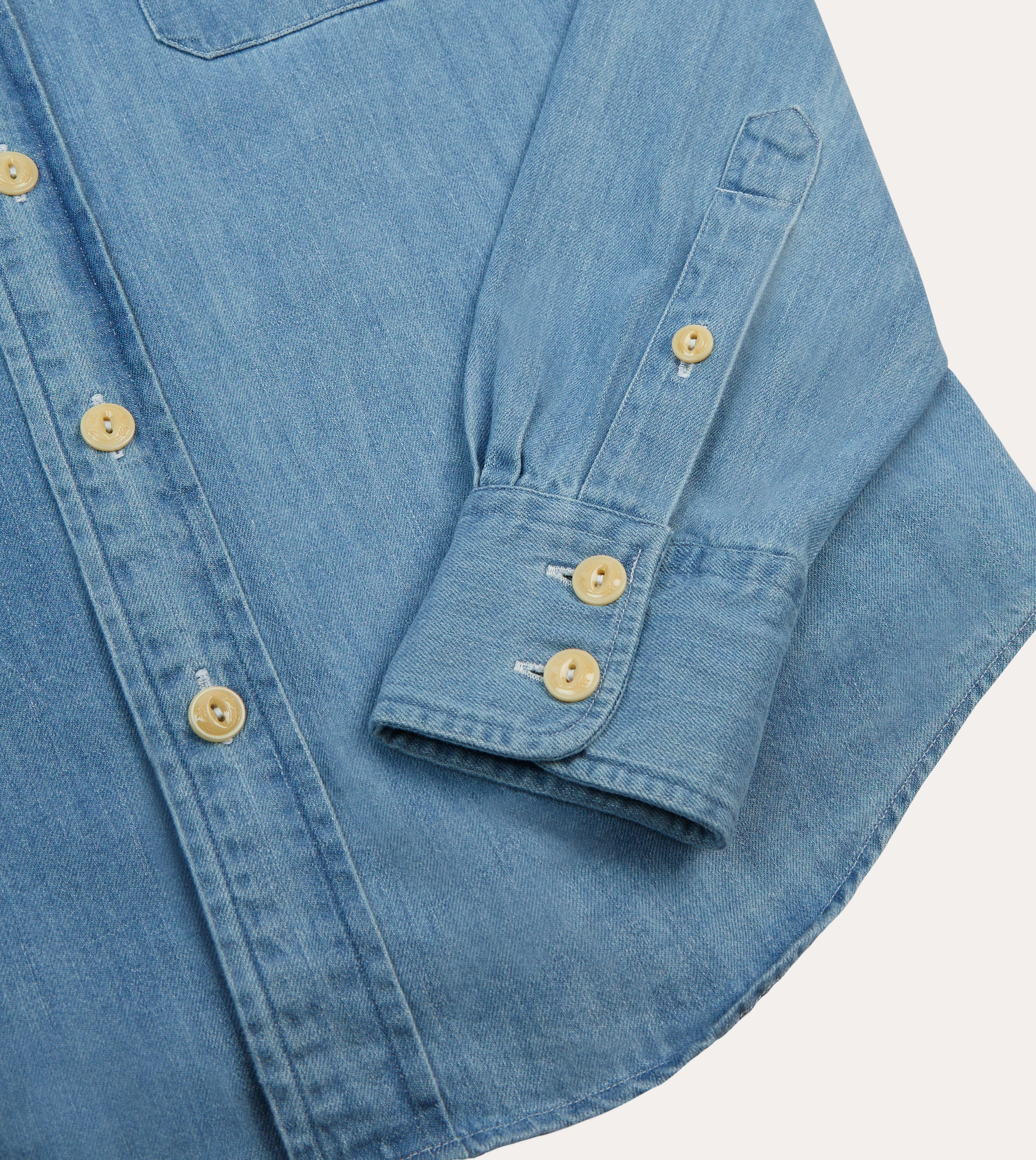 Coastal Vibes Stretchable Material Bleach Wash Denim Two-Pocket Western Shirt