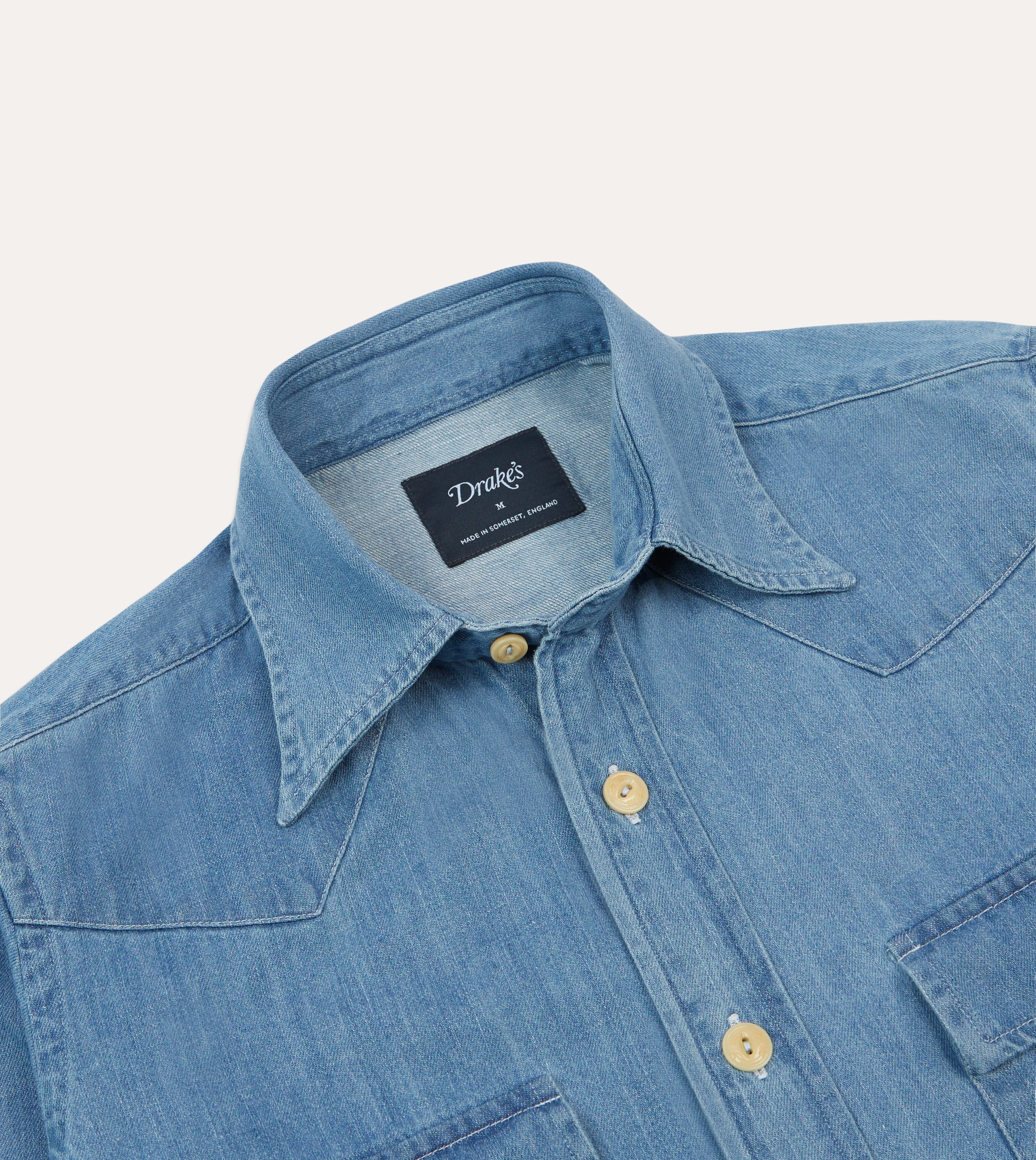 Summer Fashion Bleach Wash Denim Two-Pocket Western Shirt