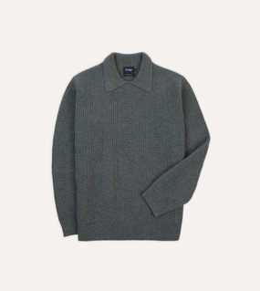 Versatile Casual Look Luminous Thread Accents Grey Alpaca Lambswool Integral Collar Jumper
