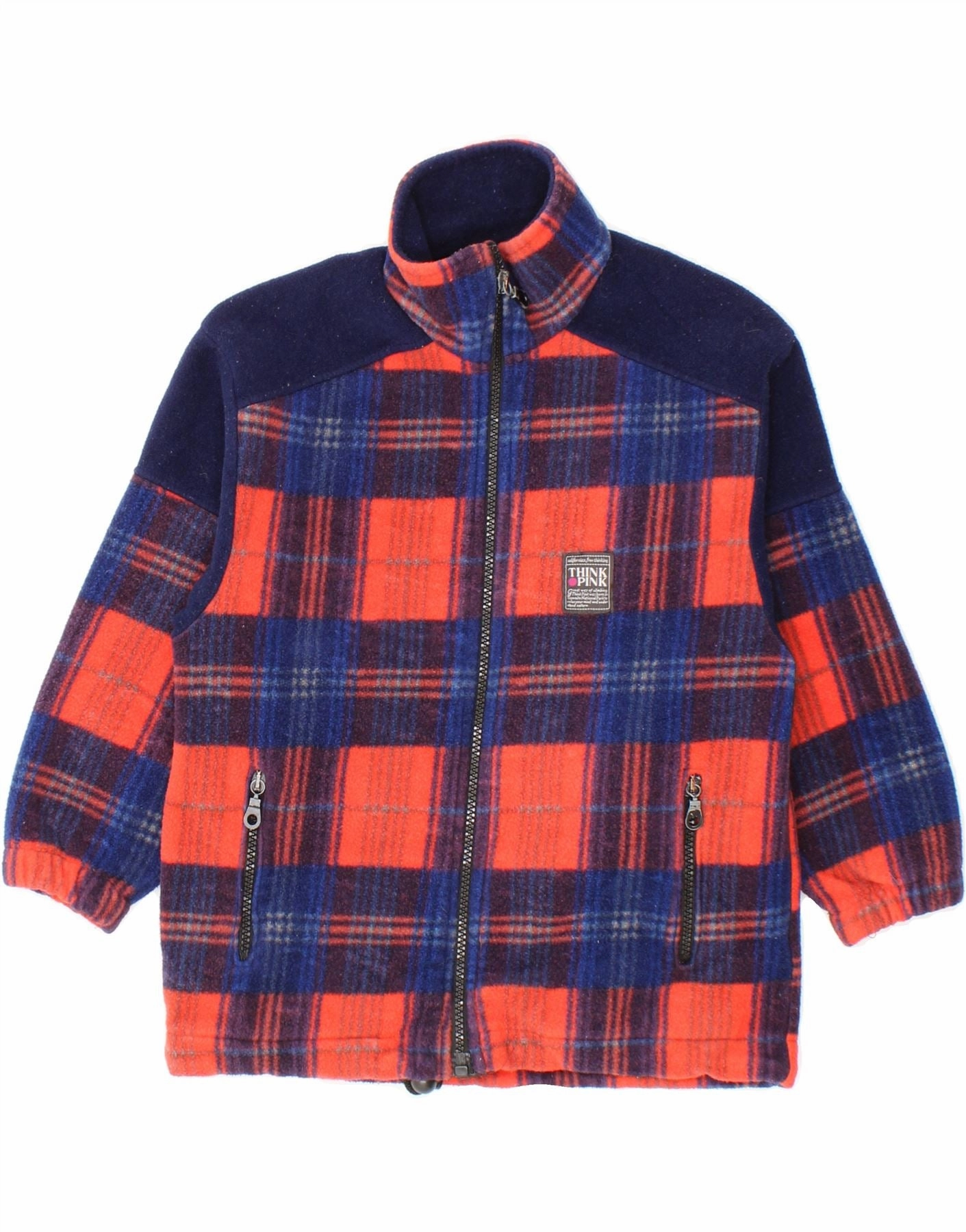 Sell BondedFabric THINK PINK Boys Fleece Jacket 5-6 Years Navy Blue Check Polyester