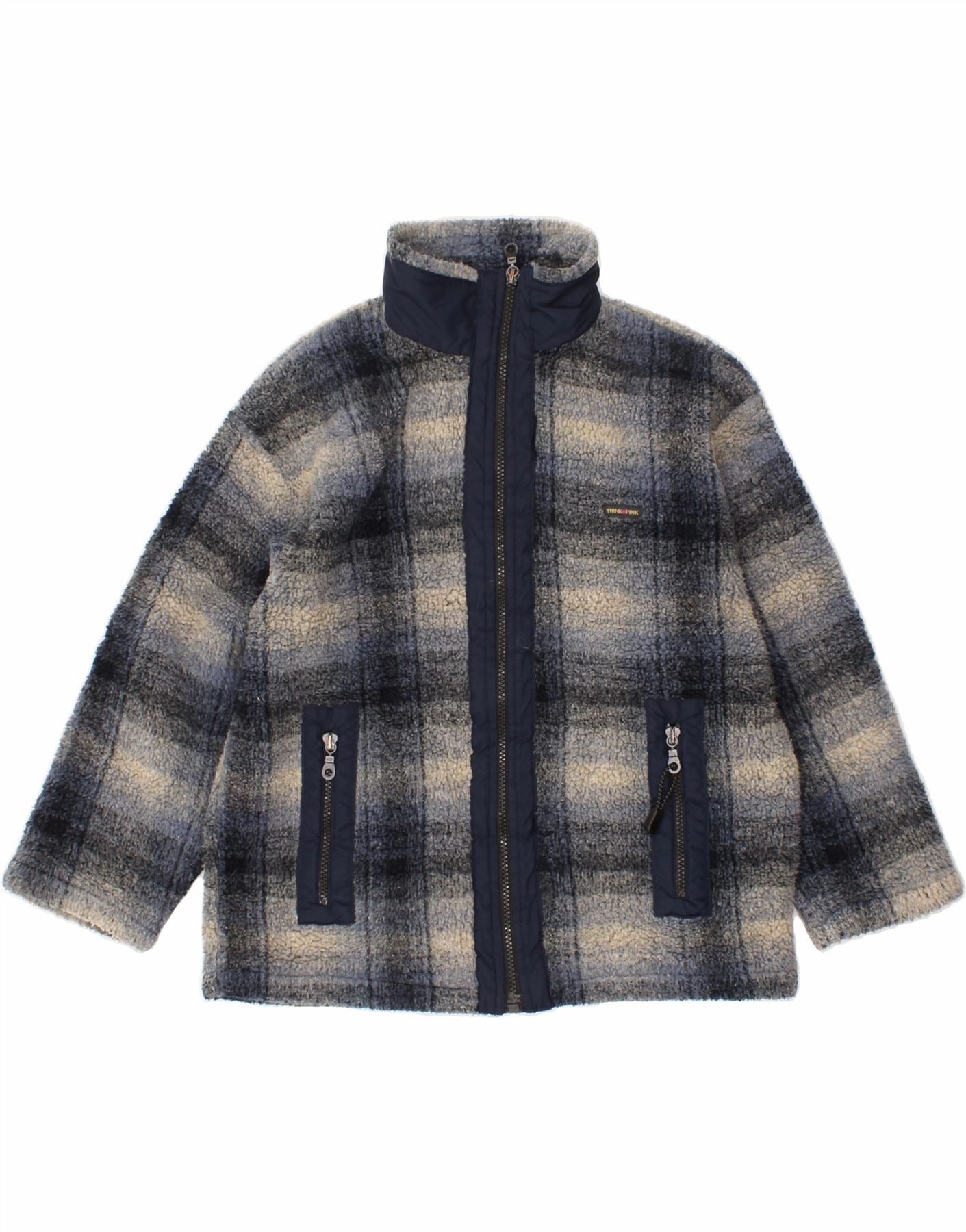 THINK PINK Boys Fleece Jacket 9-10 Years Navy Blue Check Sombrero suitable for modeling