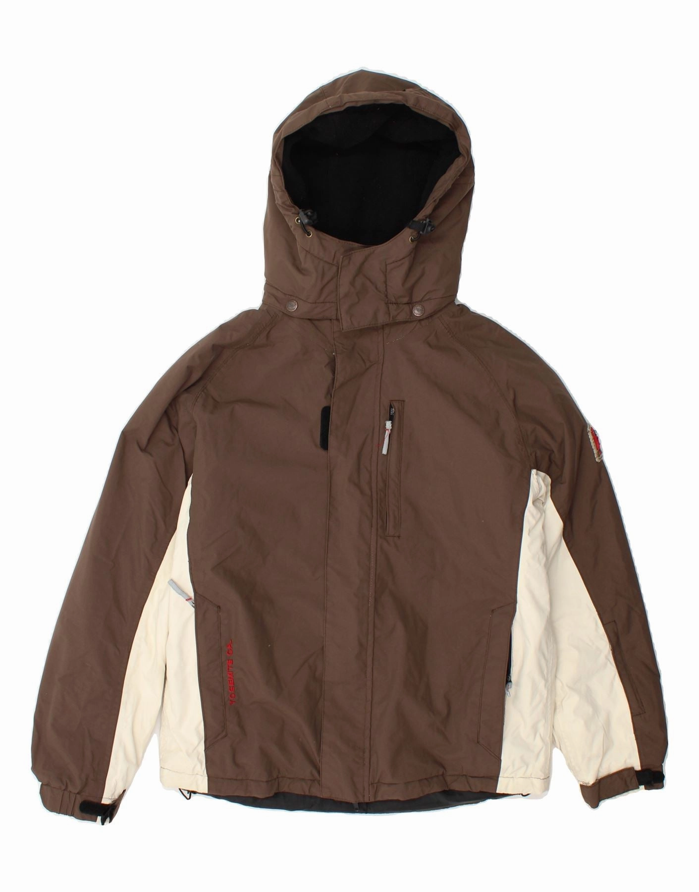 THINK PINK Boys Hooded Windbreaker Jacket 11-12 Years Brown Colourblock Tactile Response Fabric