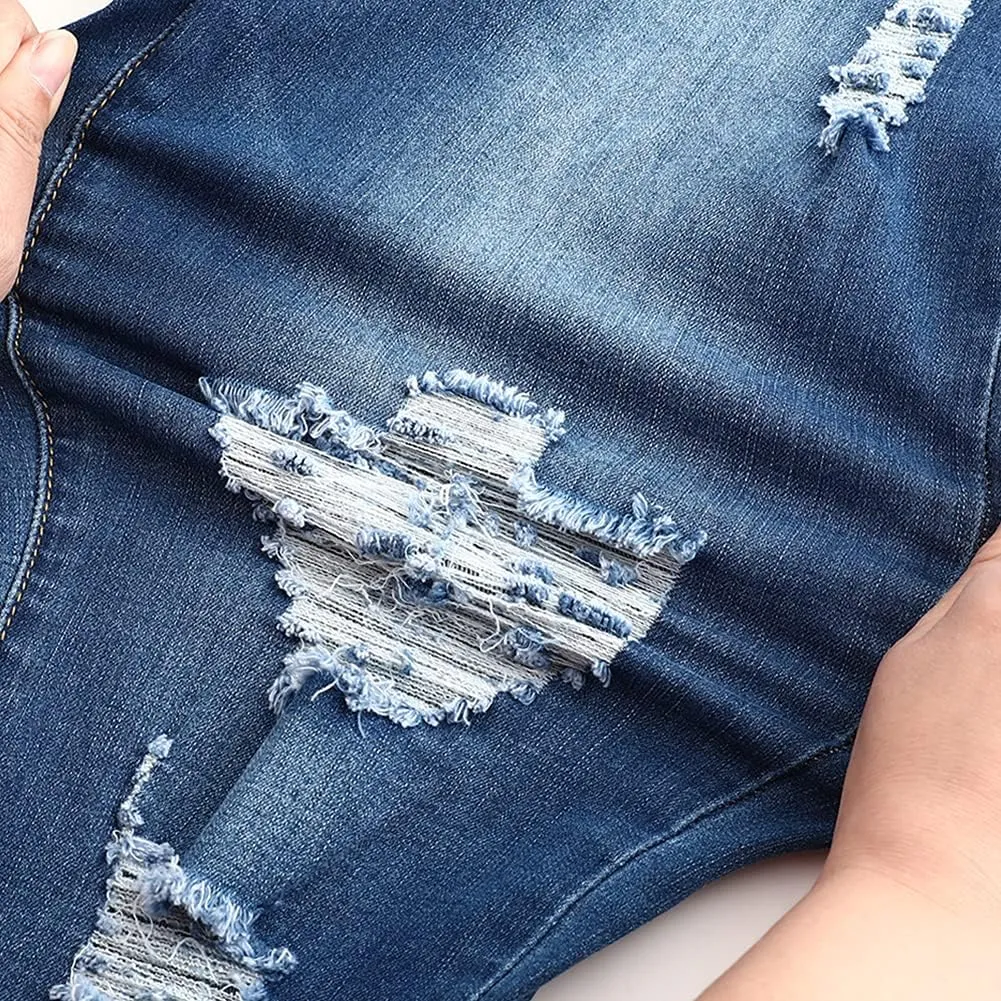 THUNDER STAR Ripped Jeans,Skinny Jeans for Women,Drawstring Mid Waist Jeans