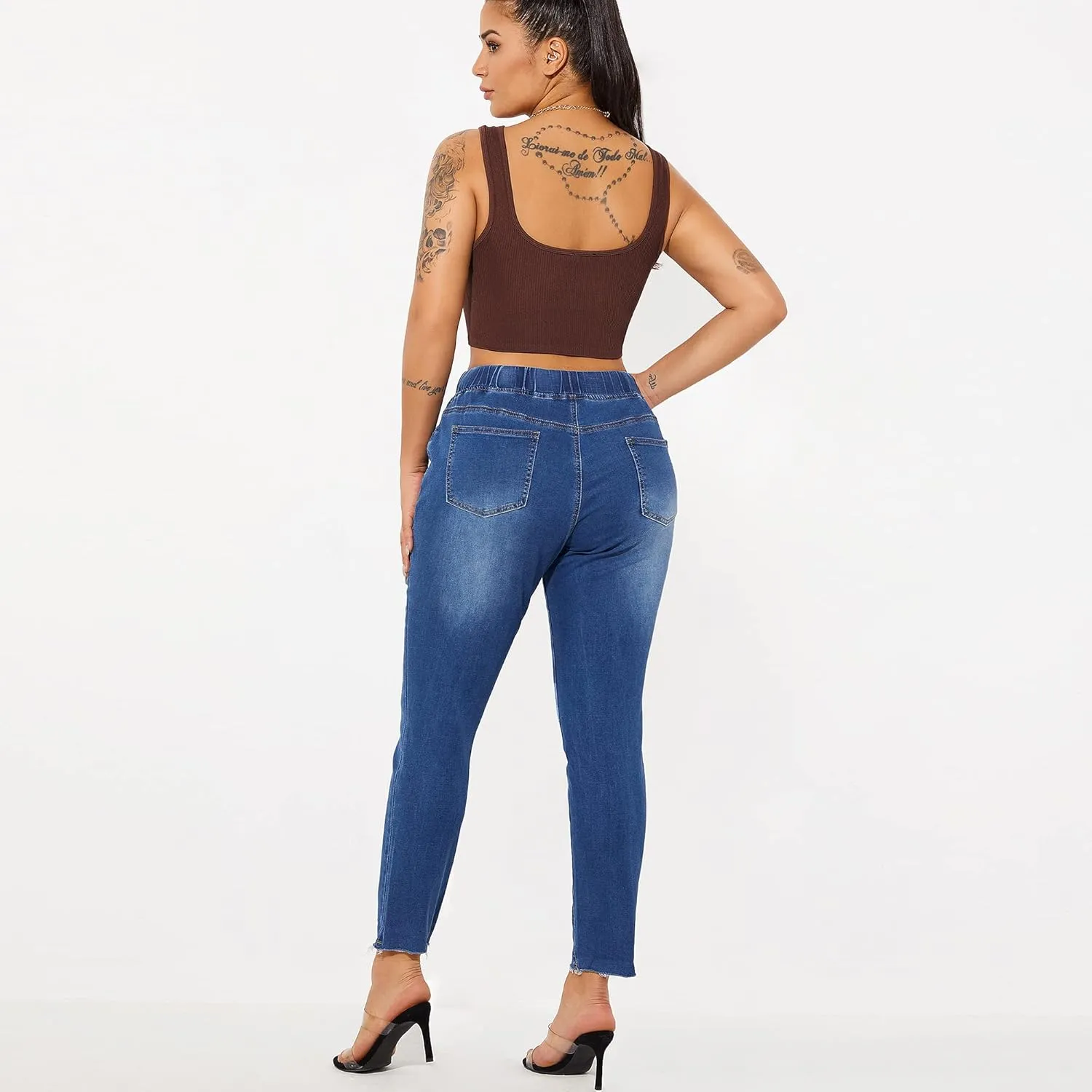THUNDER STAR Ripped Jeans,Skinny Jeans for Women,Drawstring Mid Waist Jeans
