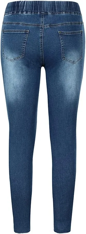THUNDER STAR Ripped Jeans,Skinny Jeans for Women,Drawstring Mid Waist Jeans